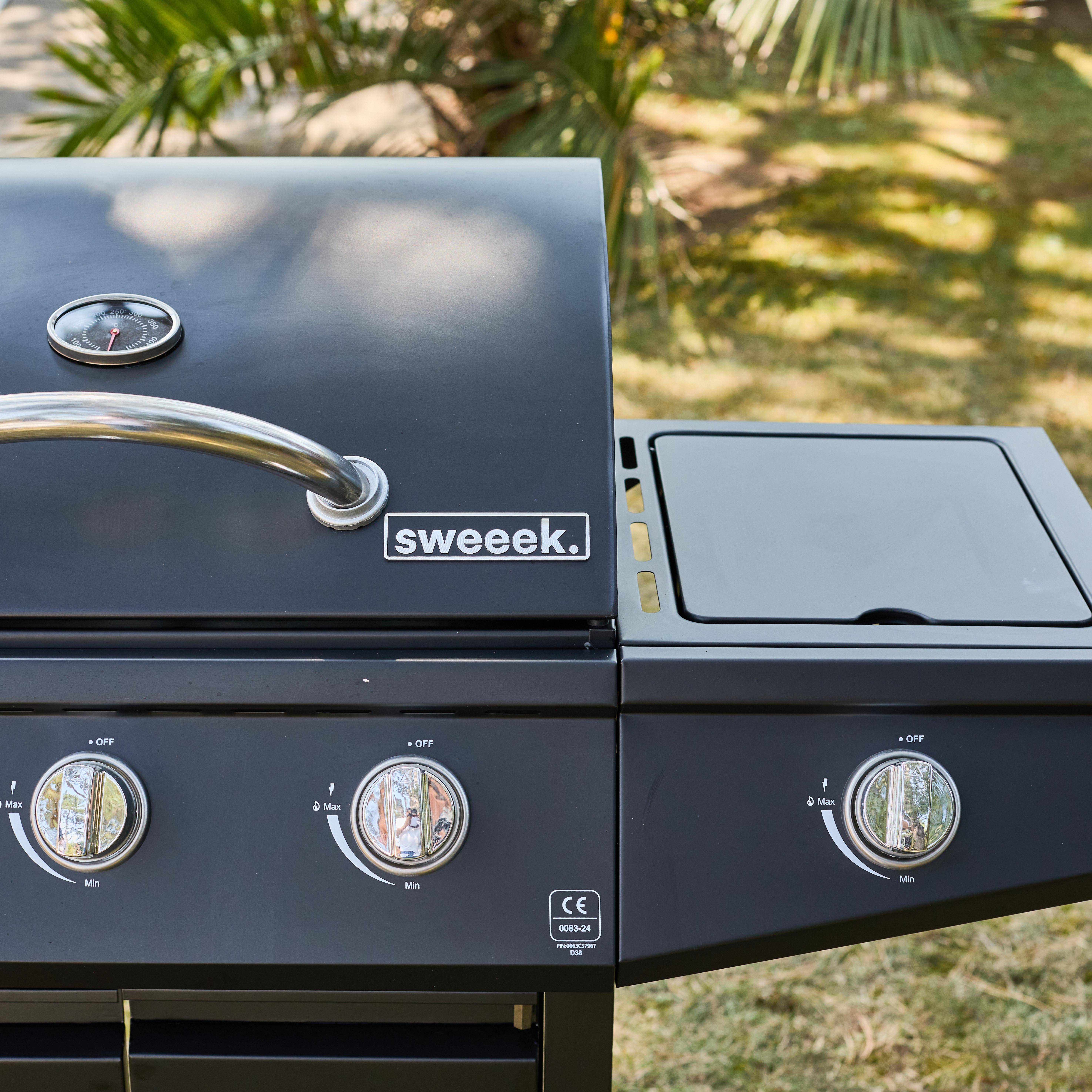 Barbecue a gas con 3 bruciatori e 1 bruciatore laterale Nero - 117.2x43.5x103 cm,sweeek,Photo3