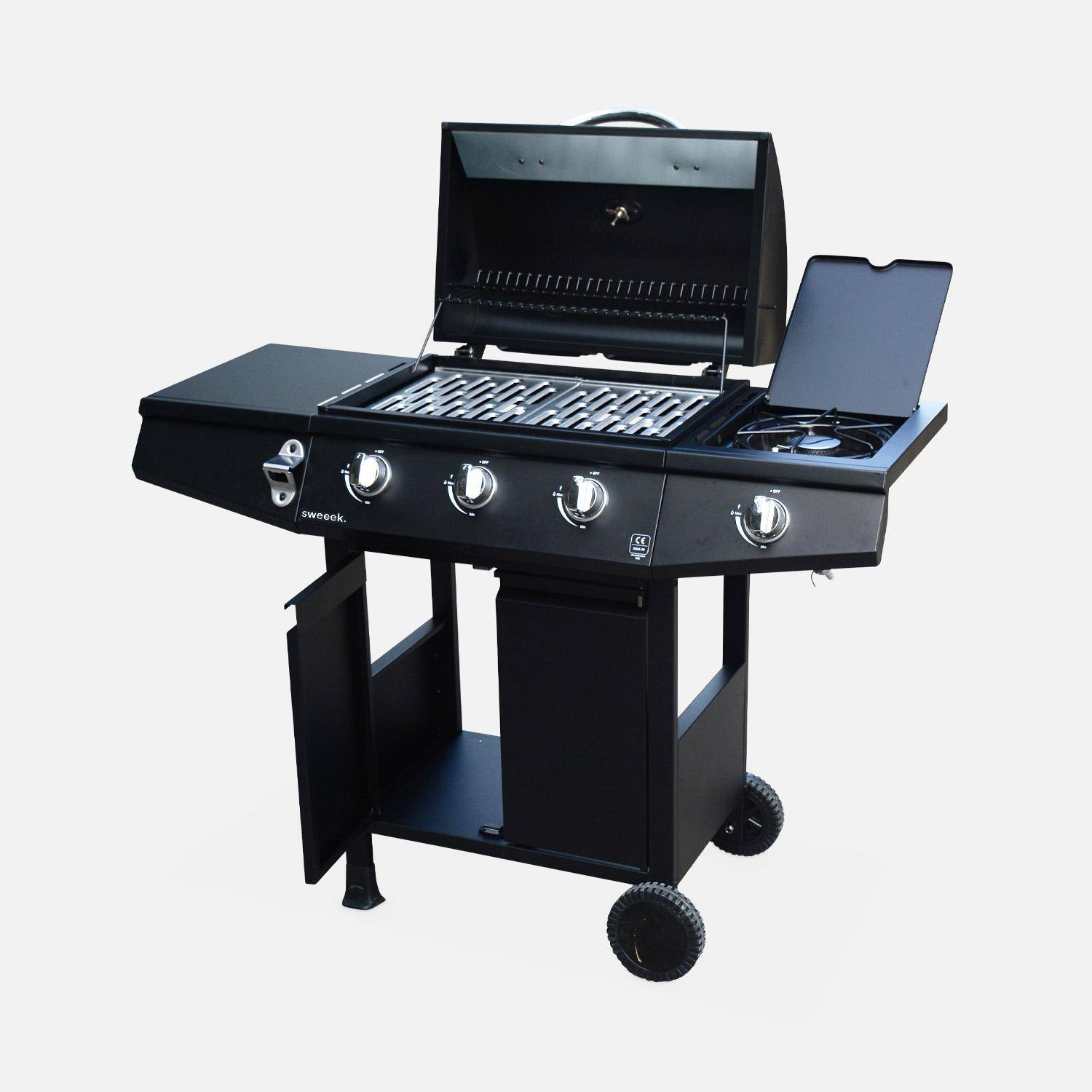 Barbecue a gas con 3 bruciatori e 1 bruciatore laterale Nero - 117.2x43.5x103 cm Photo5