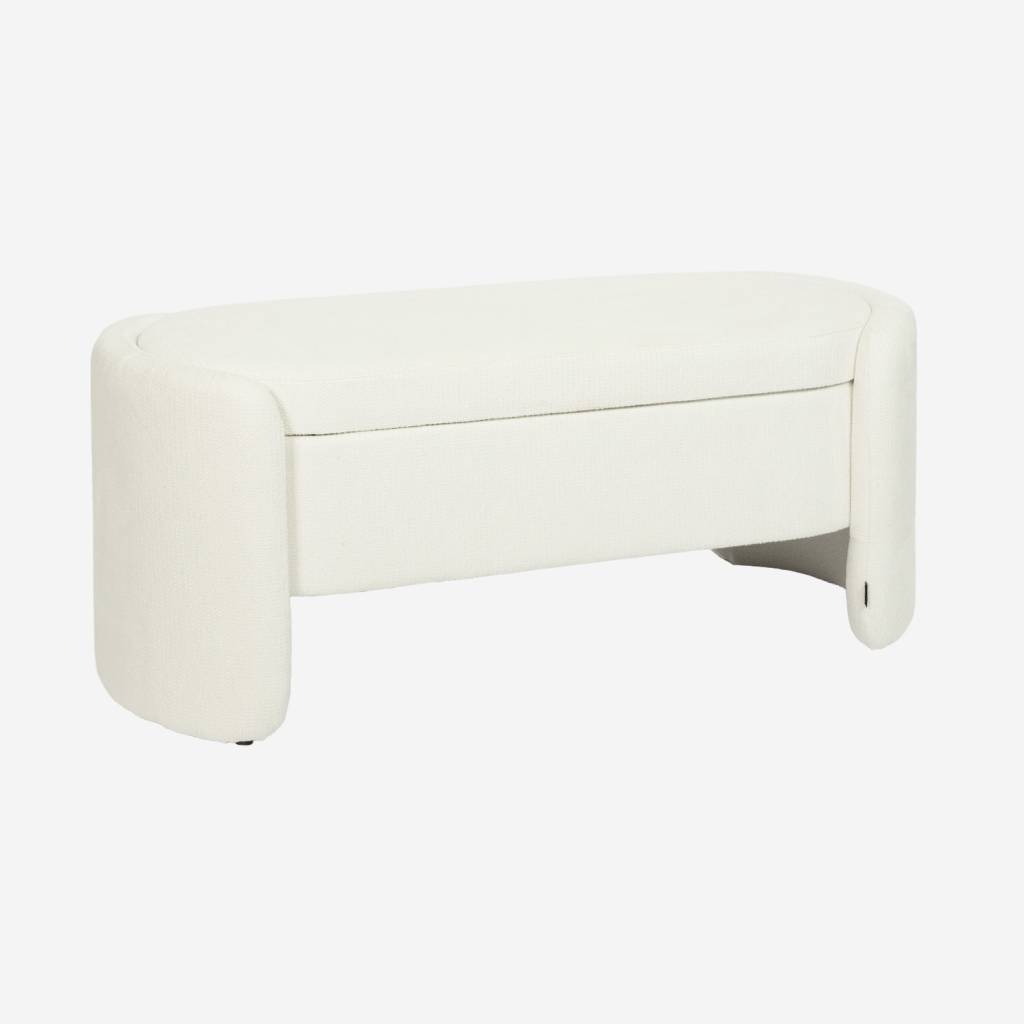 Banc coffre, bout de lit contemporain tissu blanc
