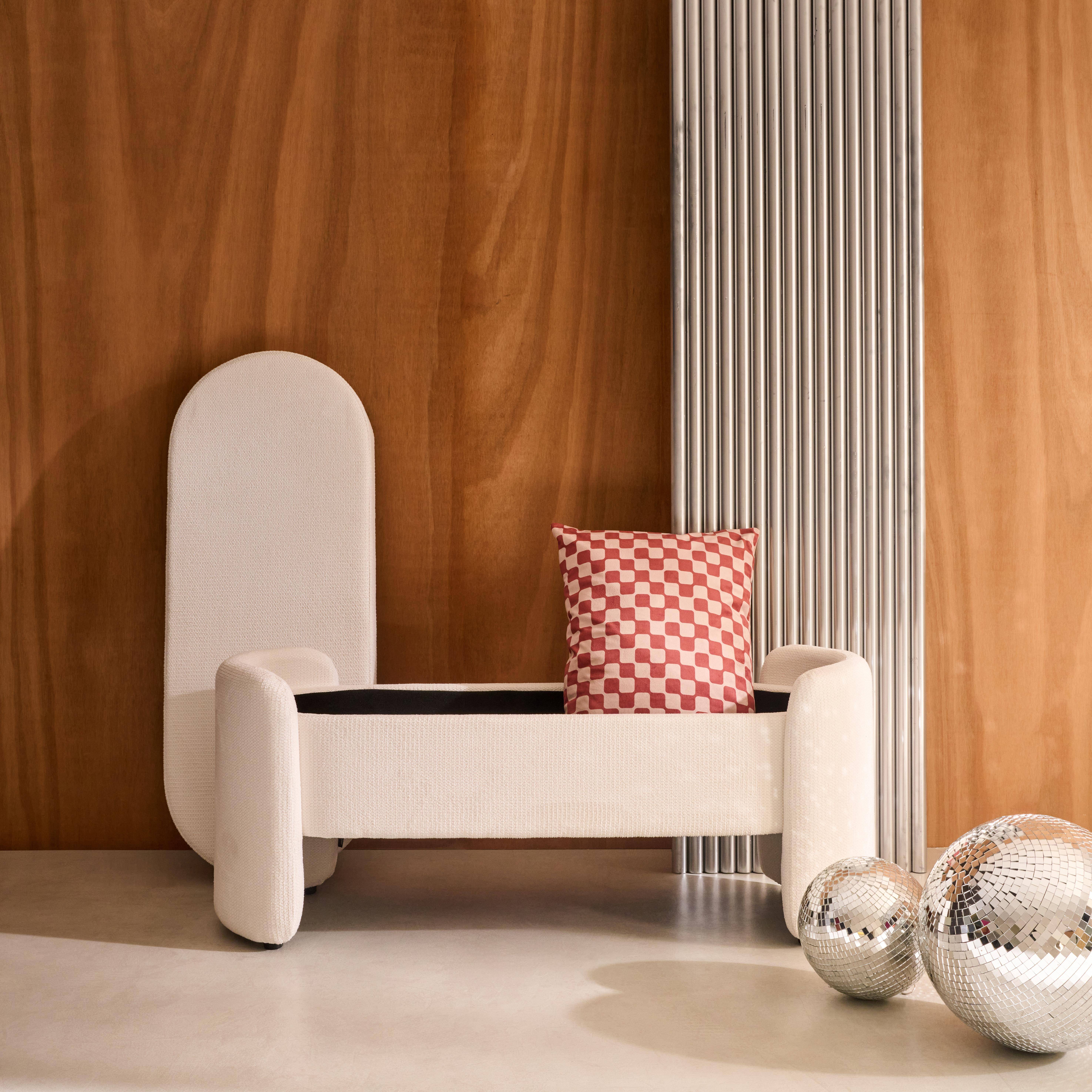 Panca contenitore, fondo letto contemporaneo in tessuto Bianco - 110x42x45 cm,sweeek,Photo3