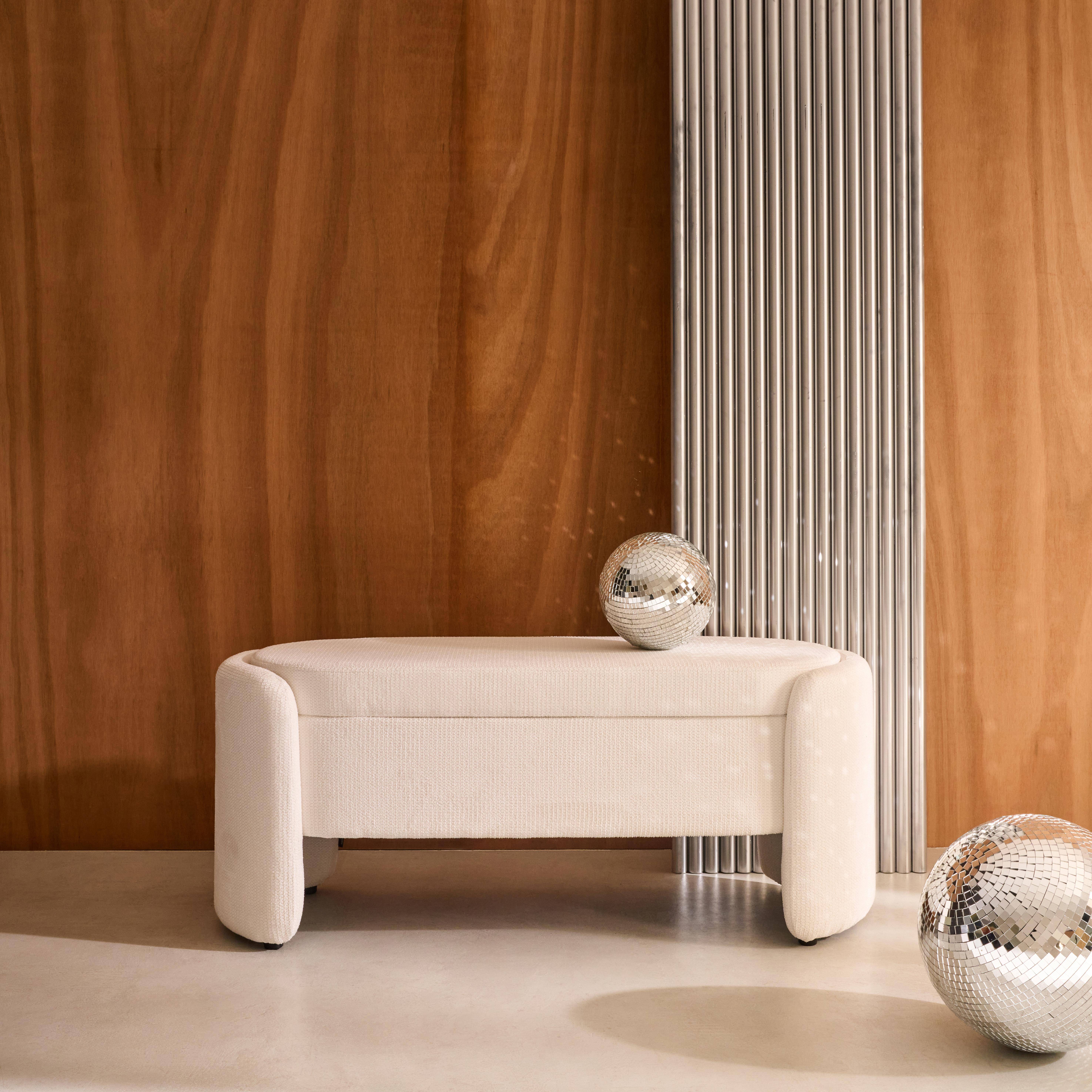 Panca contenitore, fondo letto contemporaneo in tessuto Bianco - 110x42x45 cm Photo1