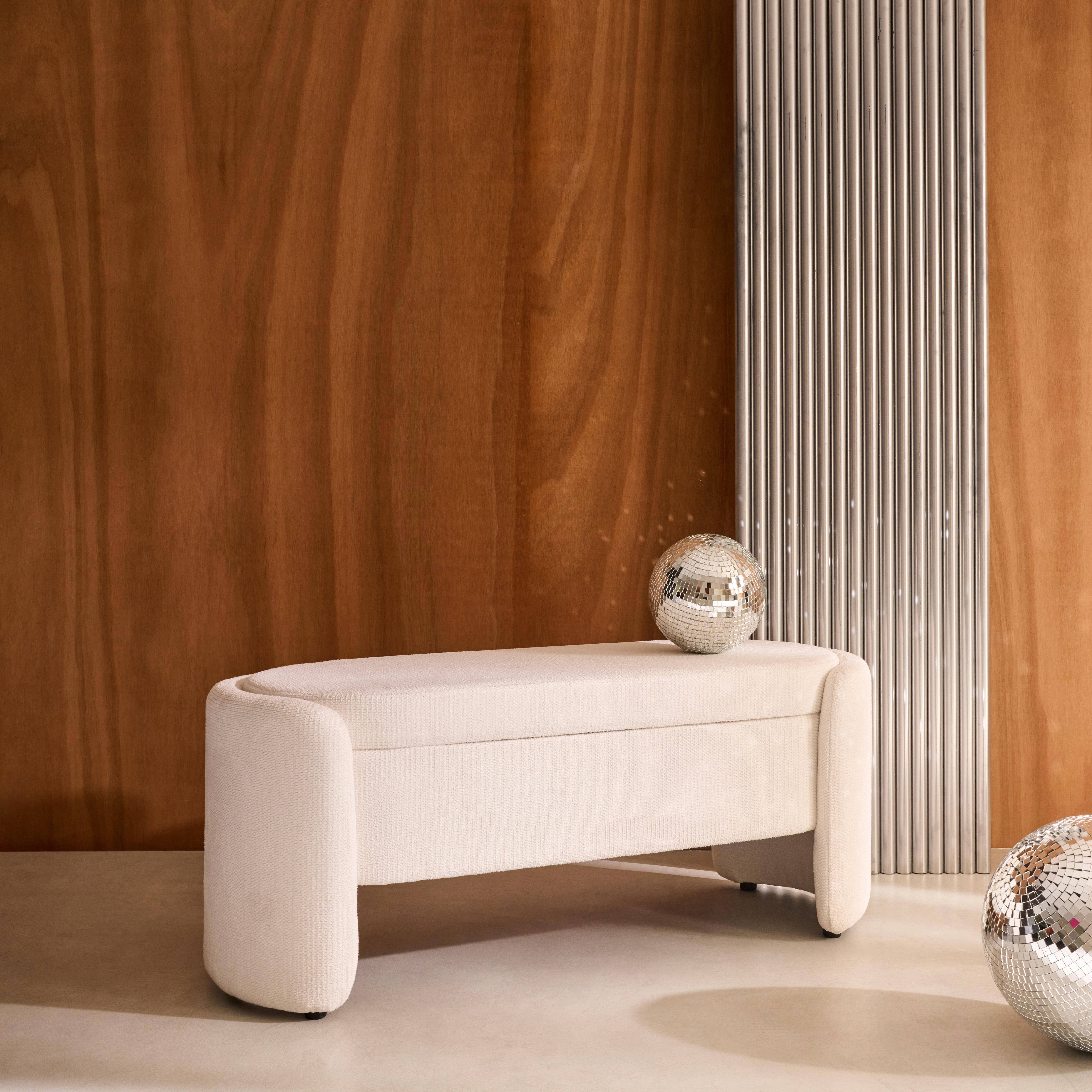 Panca contenitore, fondo letto contemporaneo in tessuto Bianco - 110x42x45 cm,sweeek,Photo2