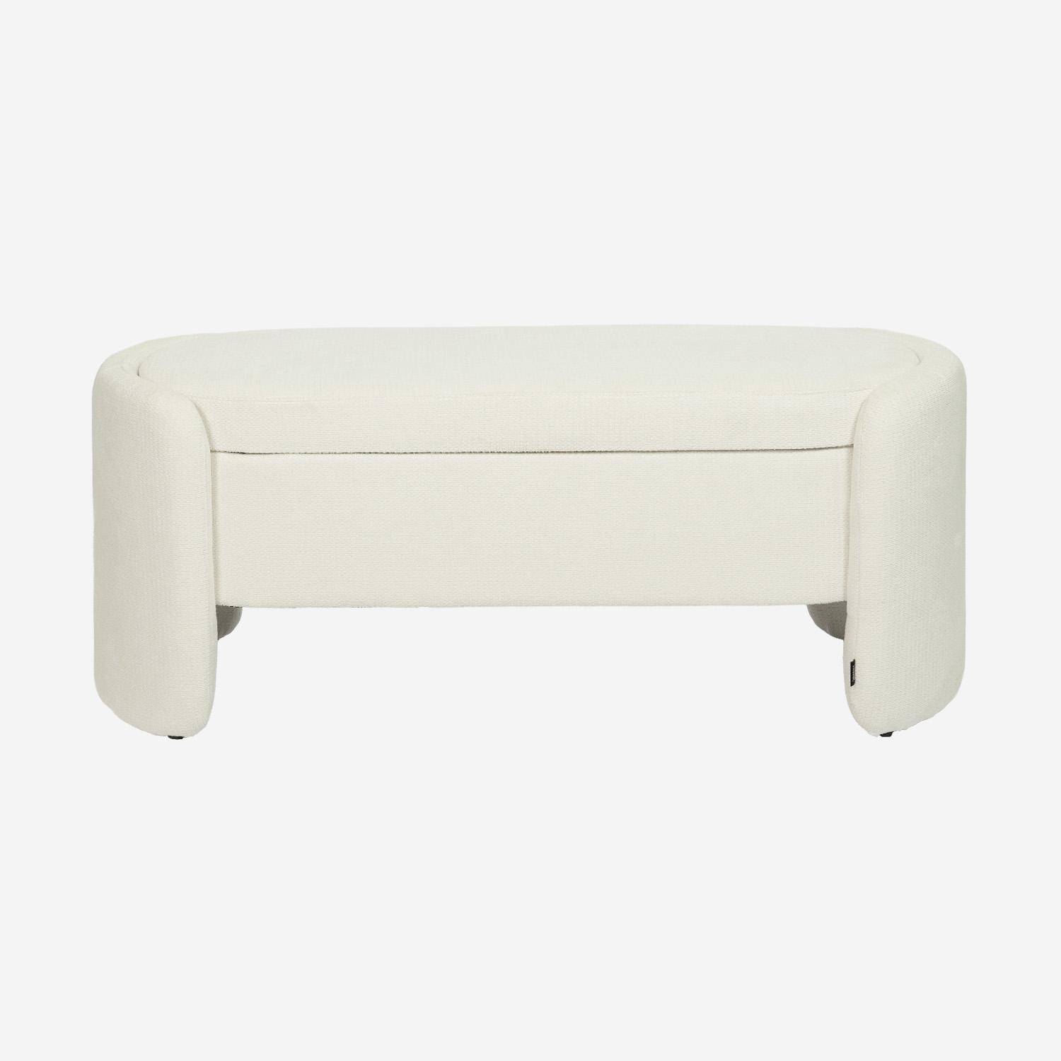 Banc coffre, bout de lit contemporain tissu blanc, L 110 x P 42 x H 45cm - Kalo Photo2