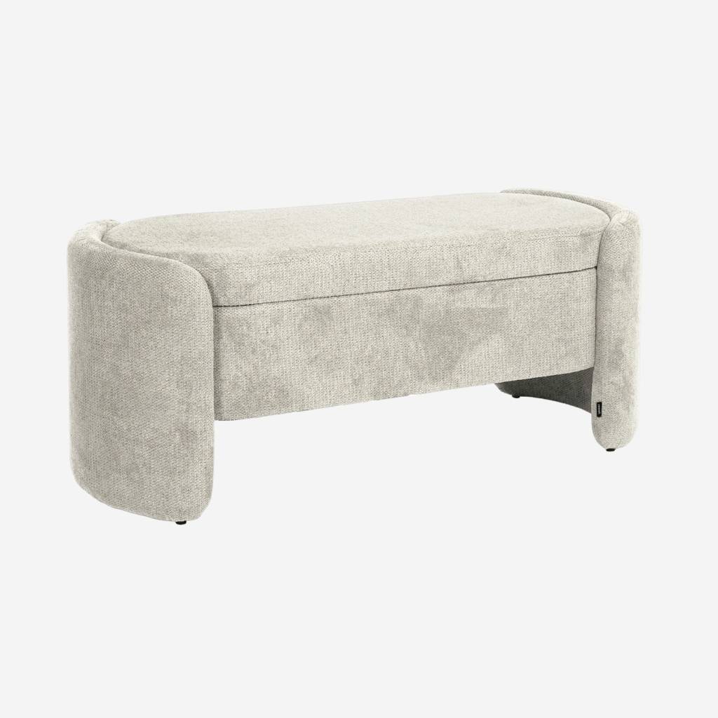 Banc coffre, bout de lit contemporain tissu gris clair