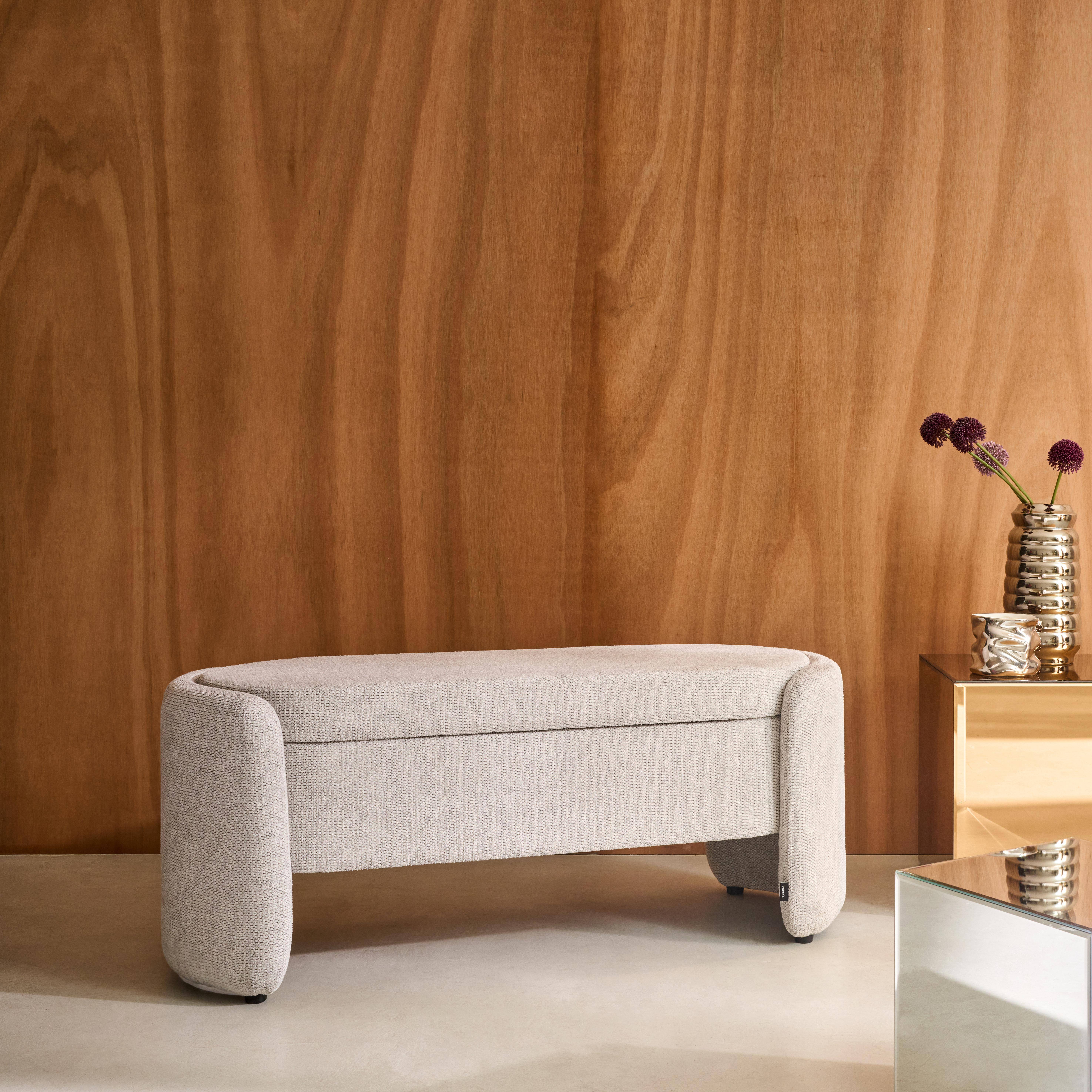 Panca contenitore, fondo letto contemporaneo in tessuto Grigio chiaro - 110x42x45 cm Photo2