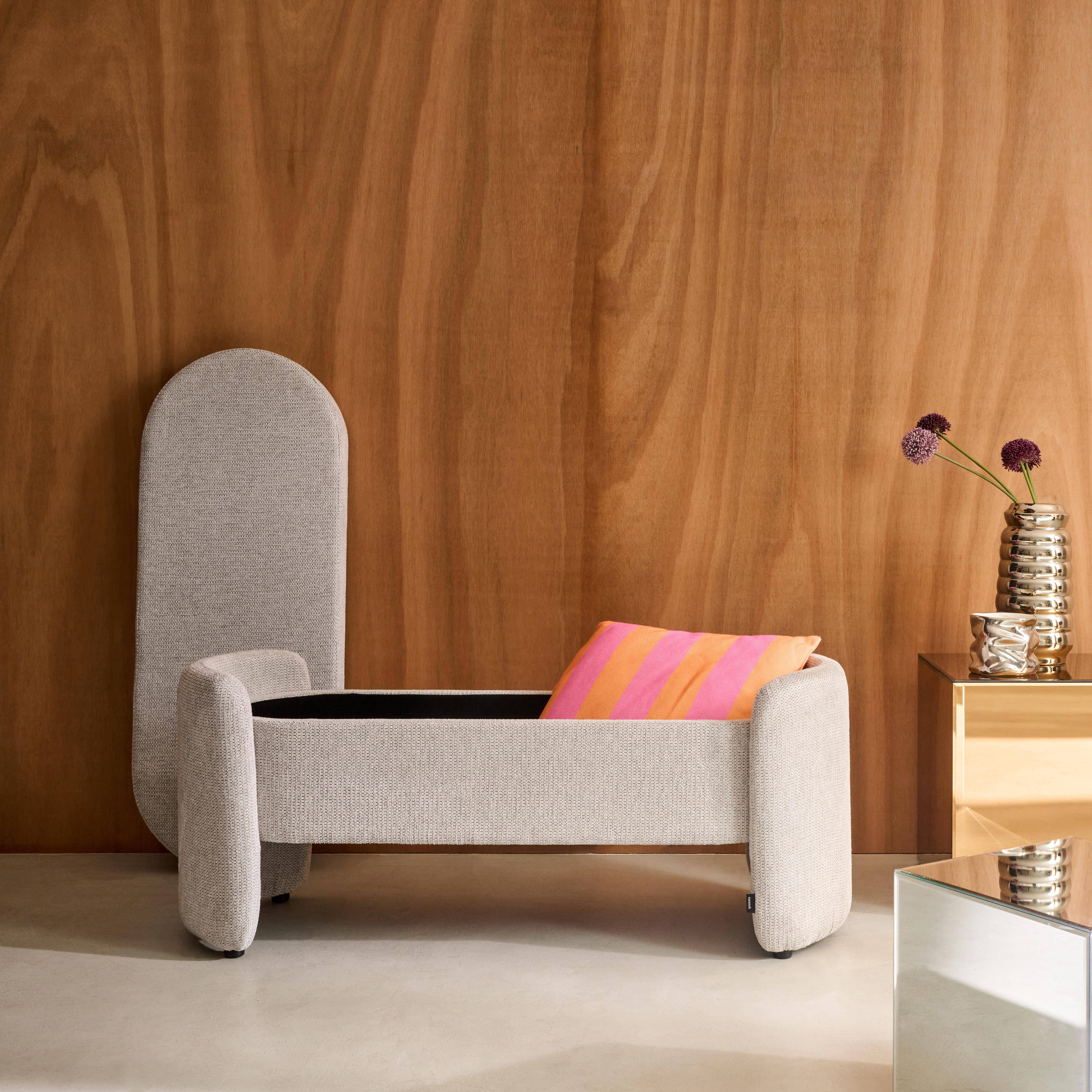 Panca contenitore, fondo letto contemporaneo in tessuto Grigio chiaro - 110x42x45 cm Photo3