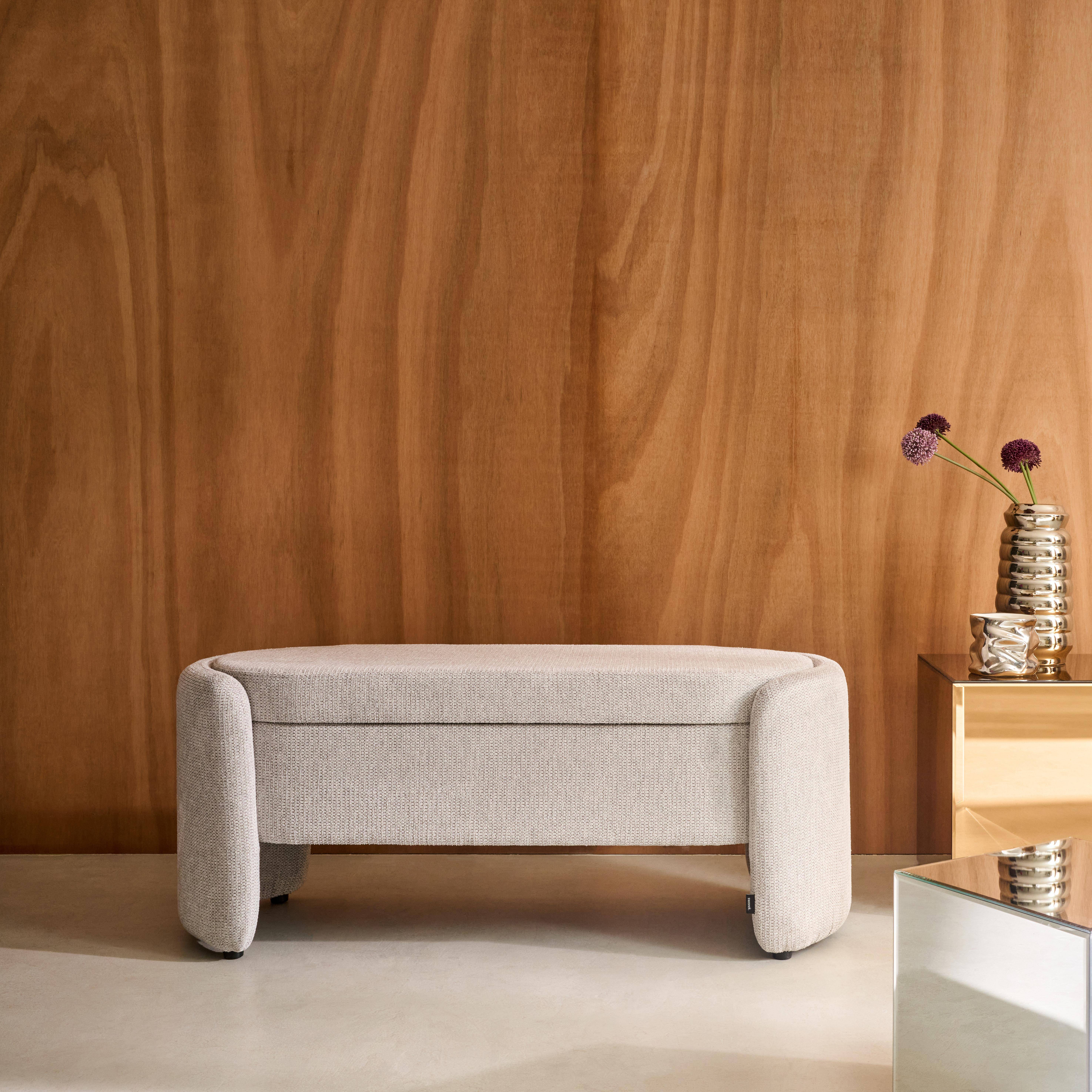 Panca contenitore, fondo letto contemporaneo in tessuto Grigio chiaro - 110x42x45 cm Photo1