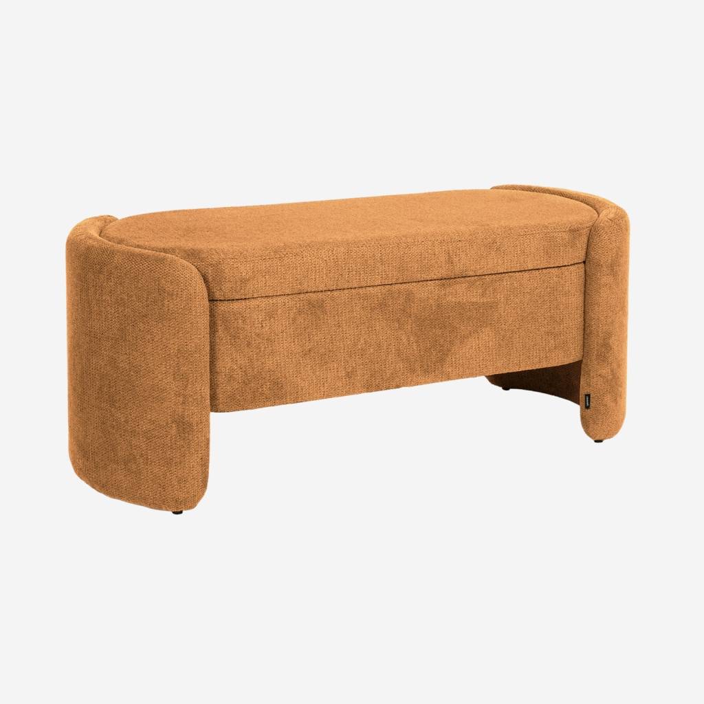 Banc coffre, bout de lit contemporain tissu terracotta