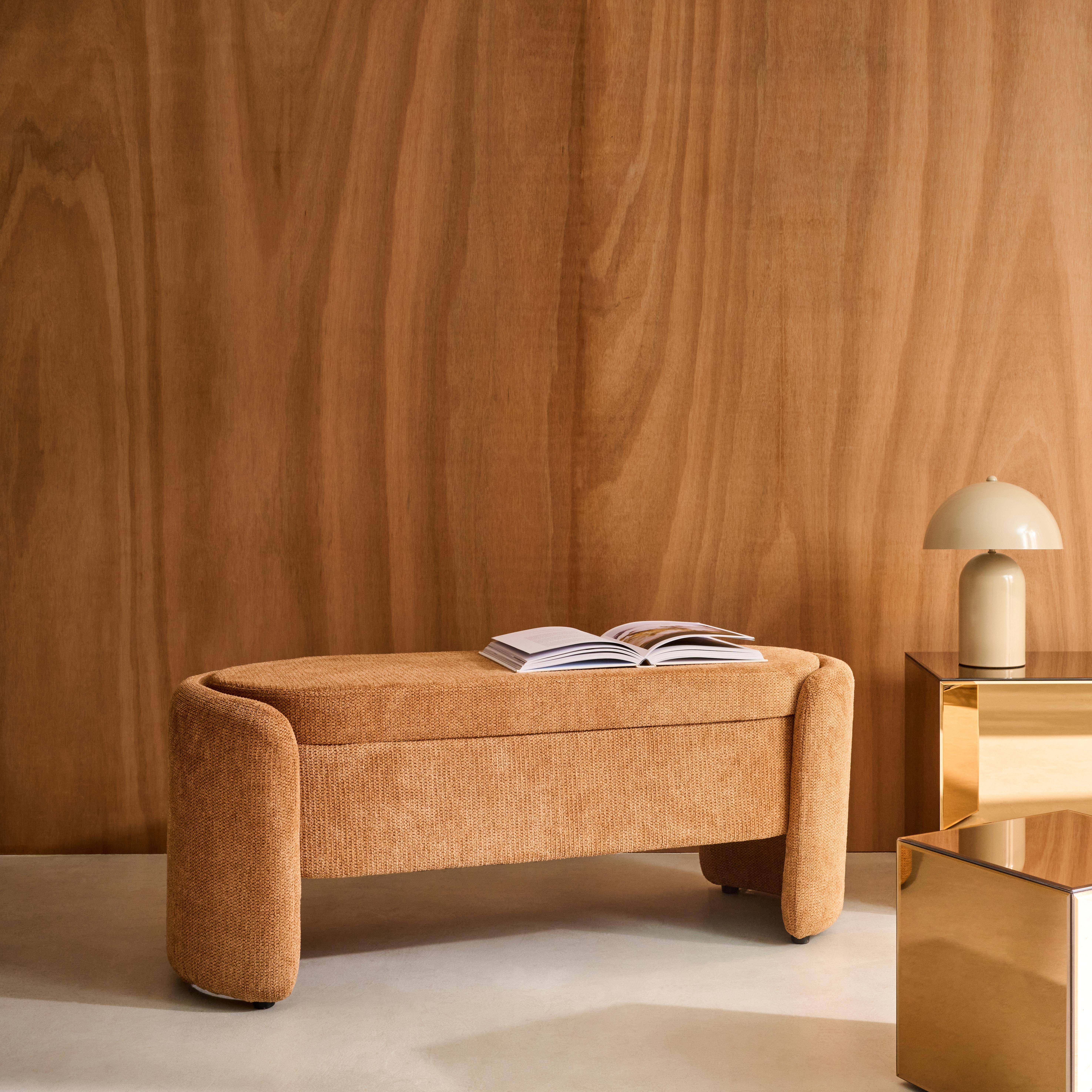 Panca contenitore, fondo letto contemporaneo in tessuto Ruggine - 110x42x45 cm,sweeek,Photo2