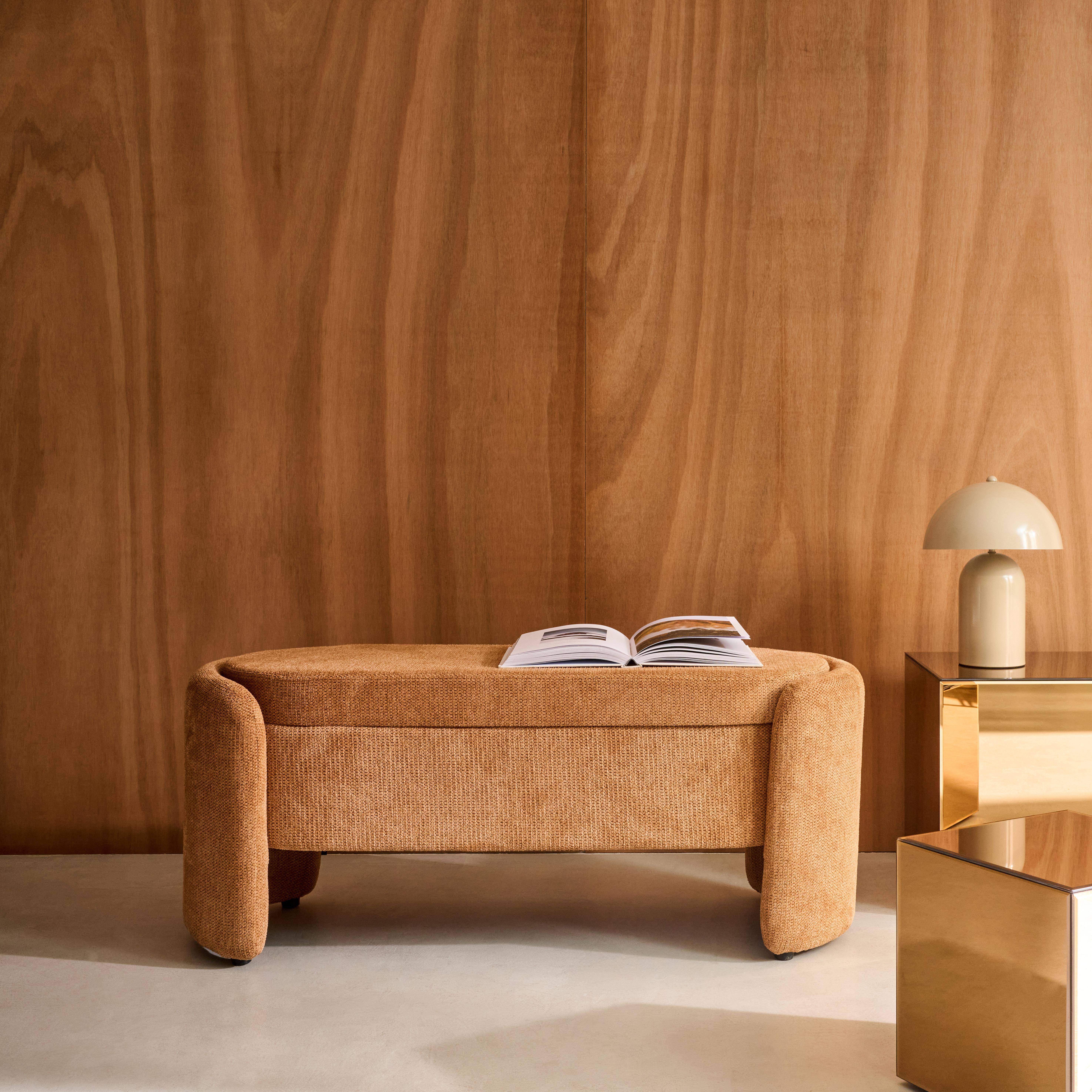 Panca contenitore, fondo letto contemporaneo in tessuto Ruggine - 110x42x45 cm,sweeek,Photo1