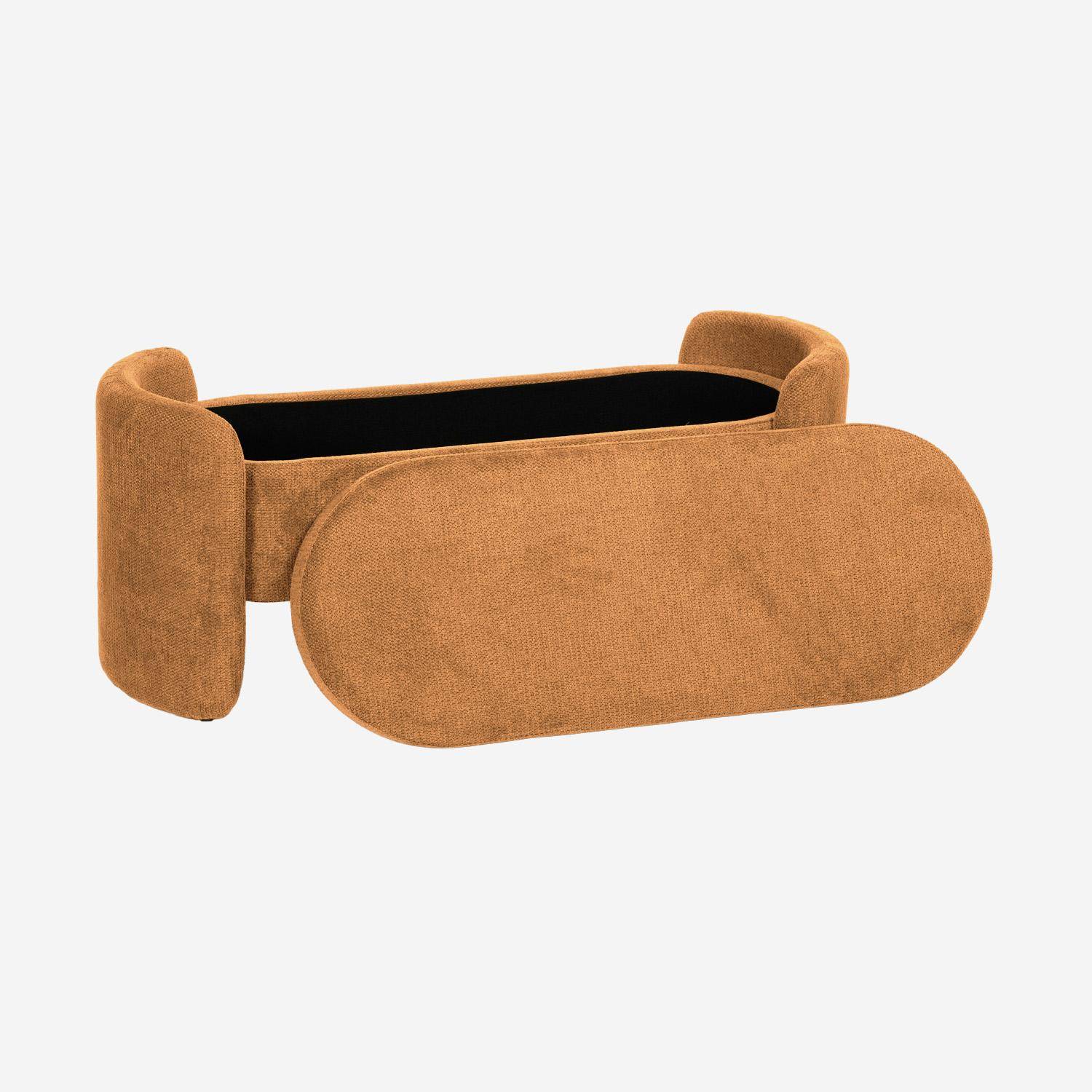 Banc coffre, bout de lit contemporain tissu terracotta, L 110 x P 42 x H 45cm - Kalo,sweeek,Photo3