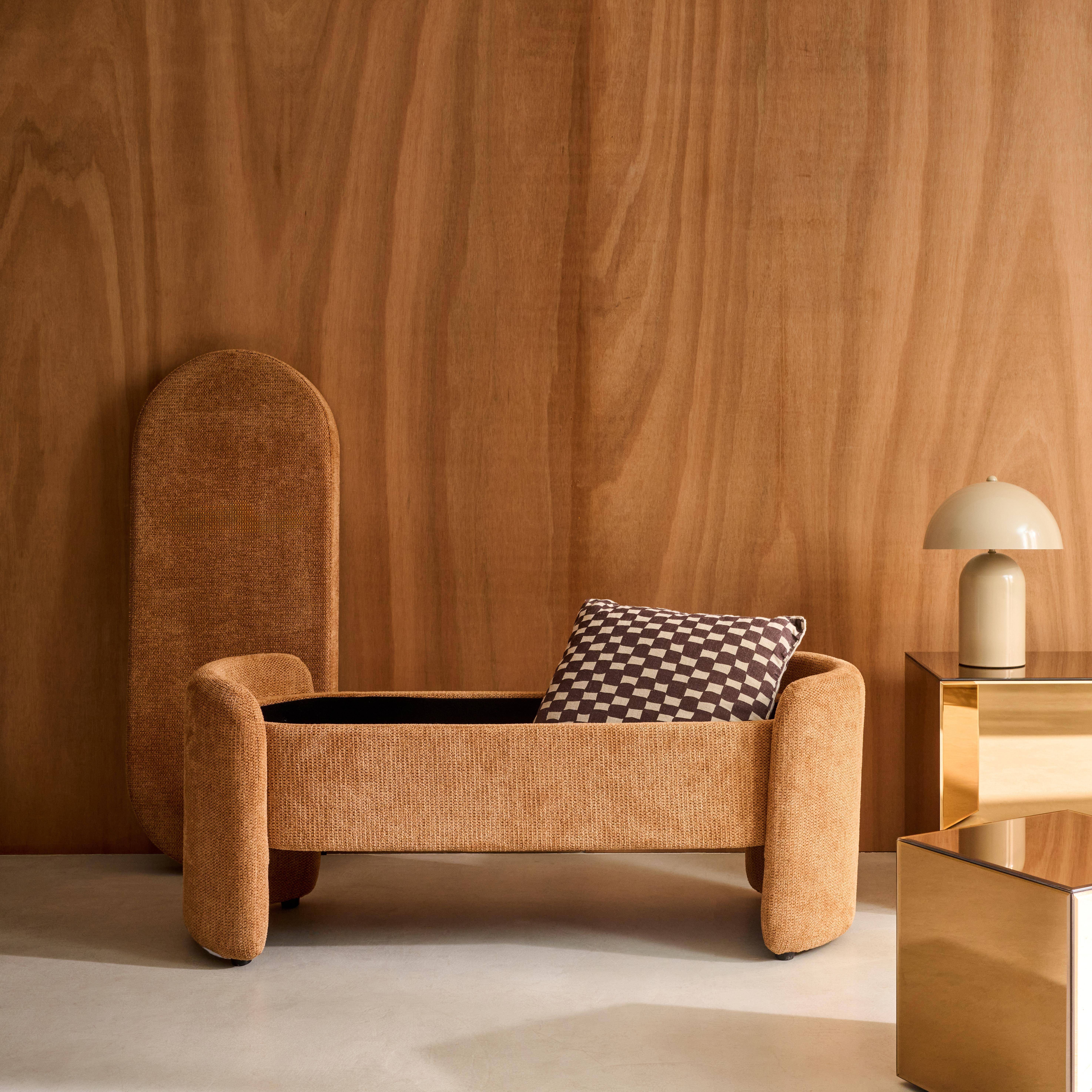 Panca contenitore, fondo letto contemporaneo in tessuto Ruggine - 110x42x45 cm,sweeek,Photo3