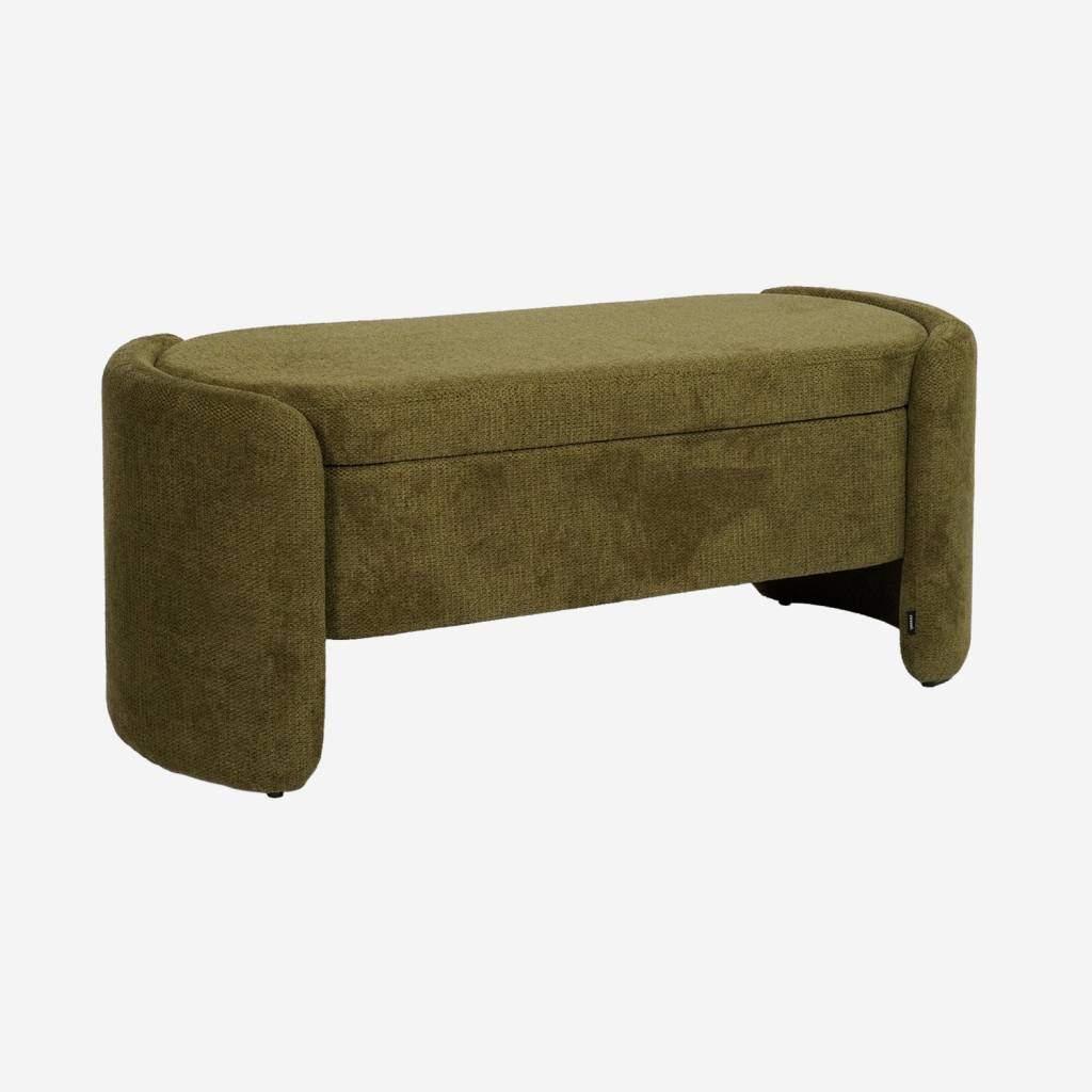 Banc coffre, bout de lit contemporain tissu kaki