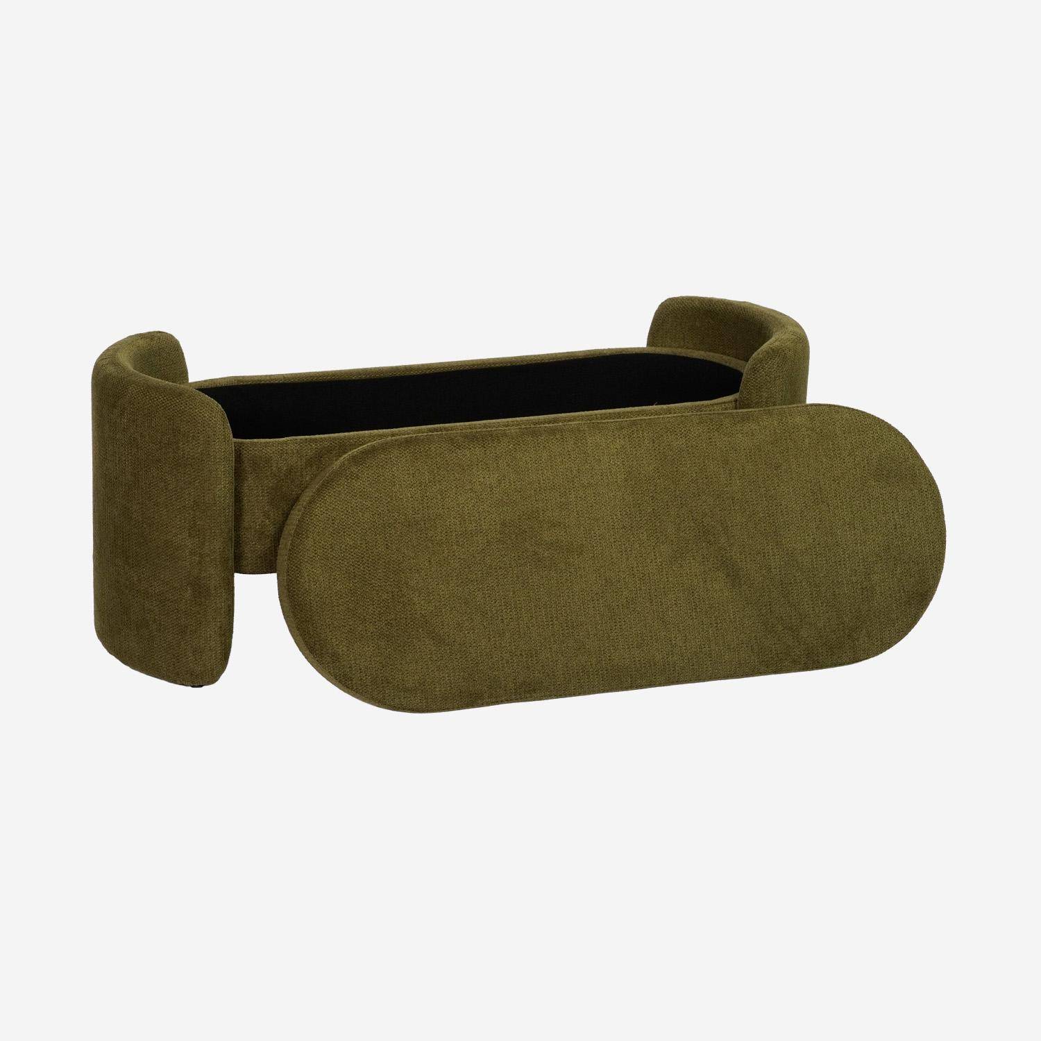 Banc coffre, bout de lit contemporain tissu kaki, L 110 x P 42 x H 45cm - Kalo Photo3