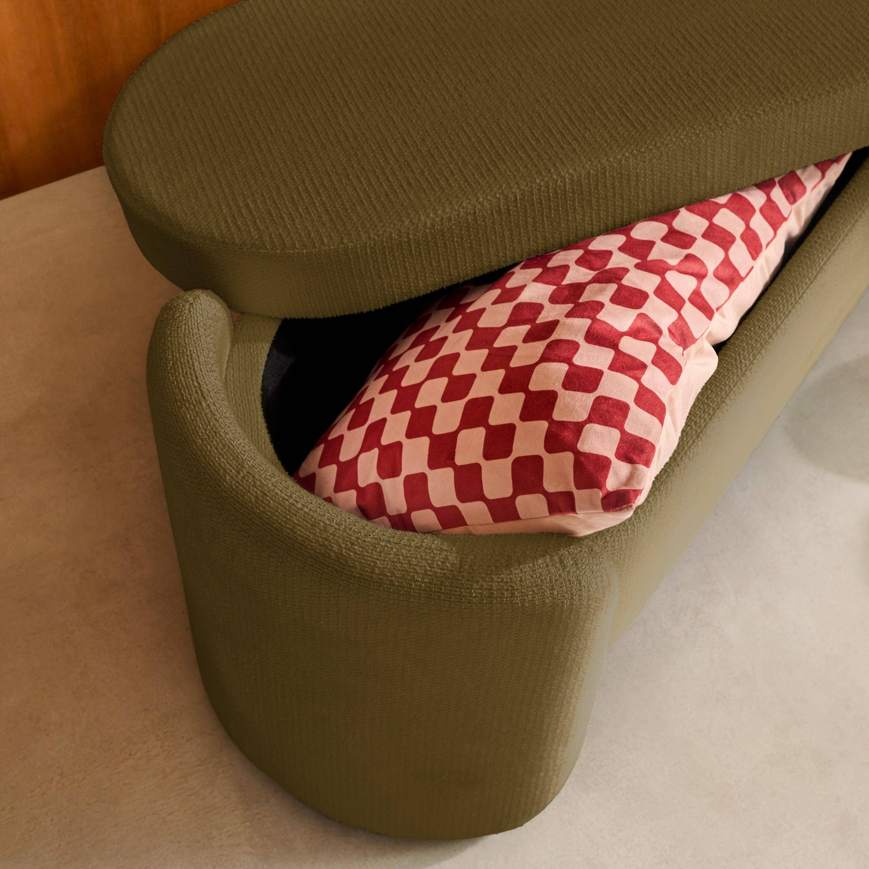 Panca contenitore, fondo letto contemporaneo in tessuto Verde kaki - 110x42x45 cm Photo4