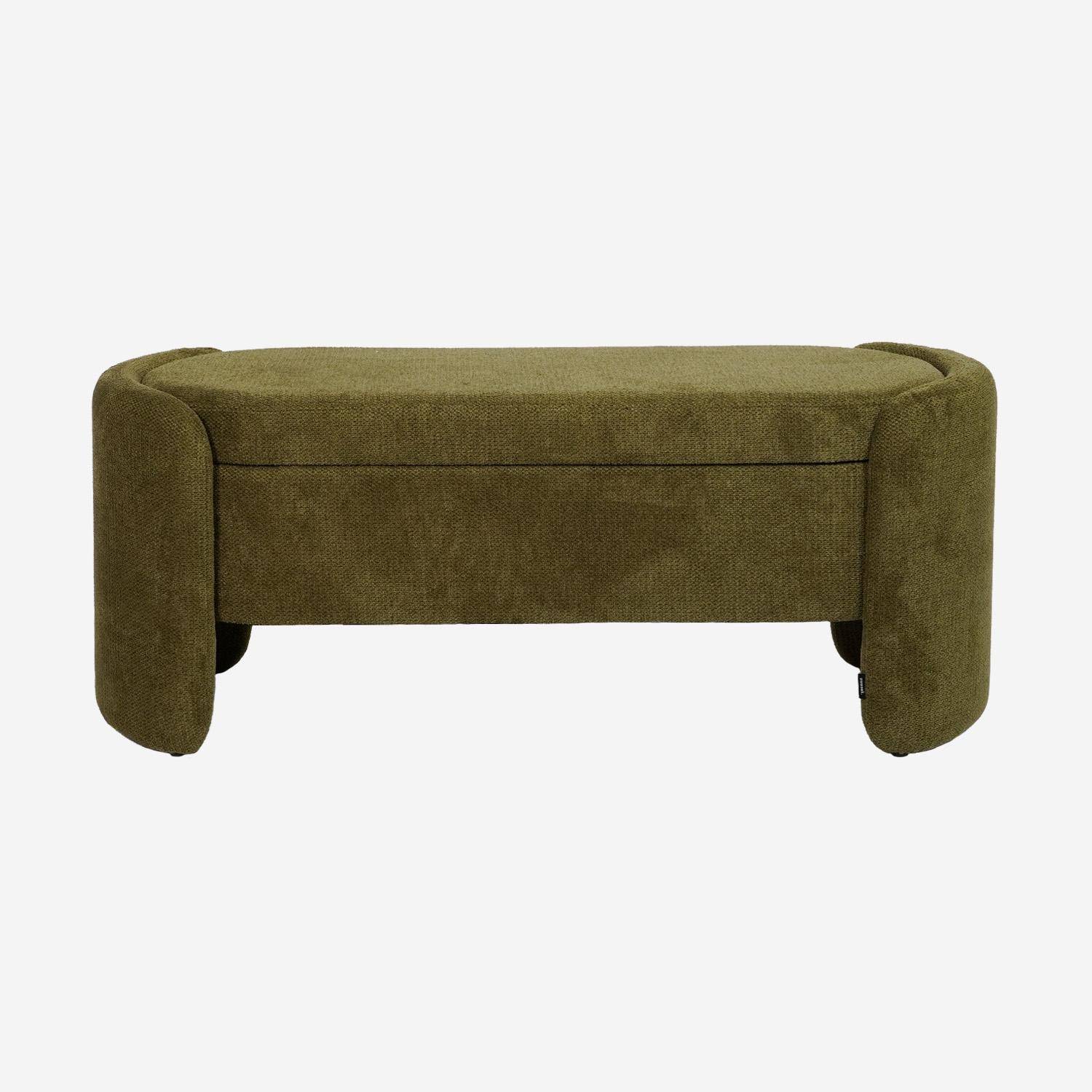 Banc coffre, bout de lit contemporain tissu kaki, L 110 x P 42 x H 45cm - Kalo Photo2