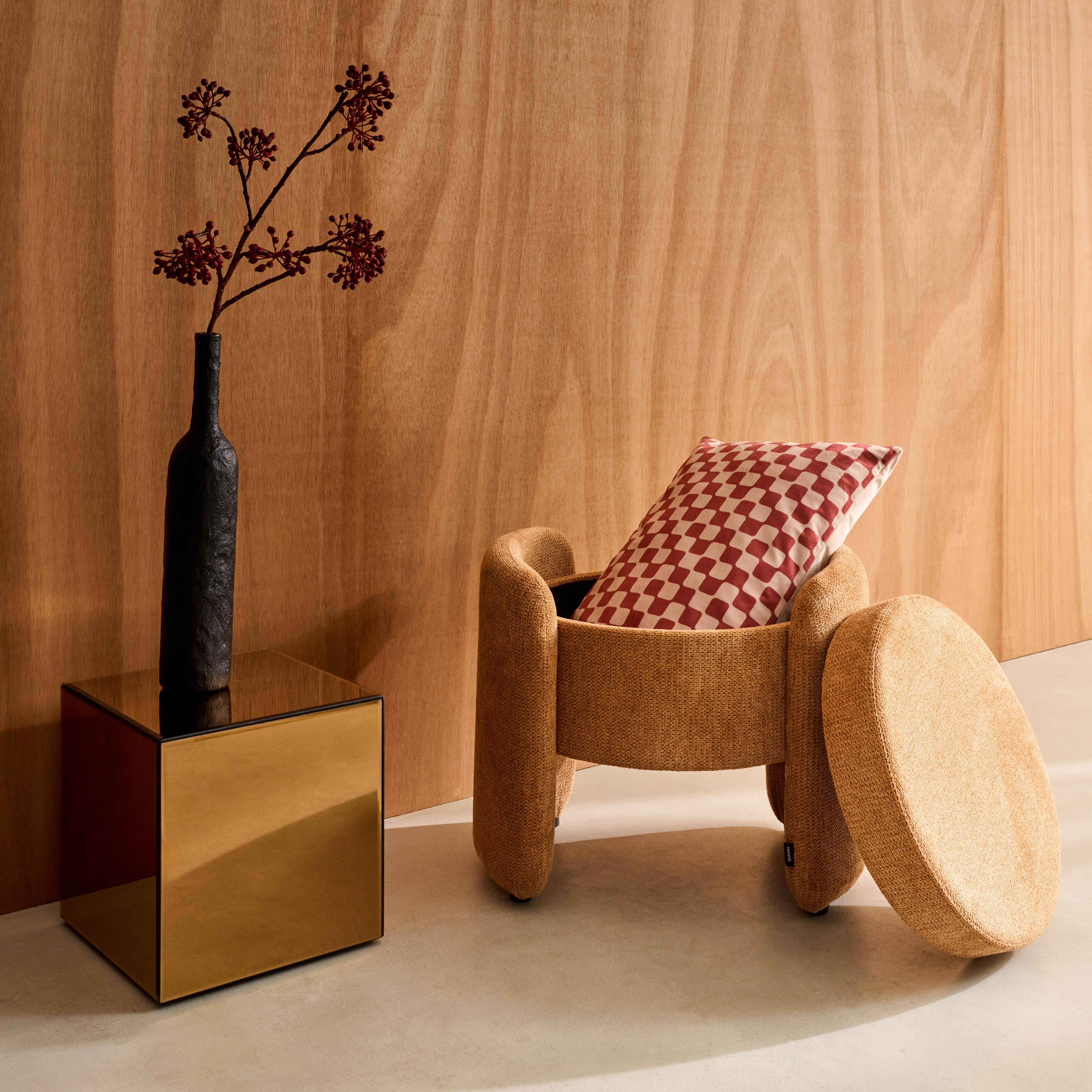 Sgabello contenitore contemporaneo in tessuto, Kalo, Terracotta, 53x43x45 cm Photo4