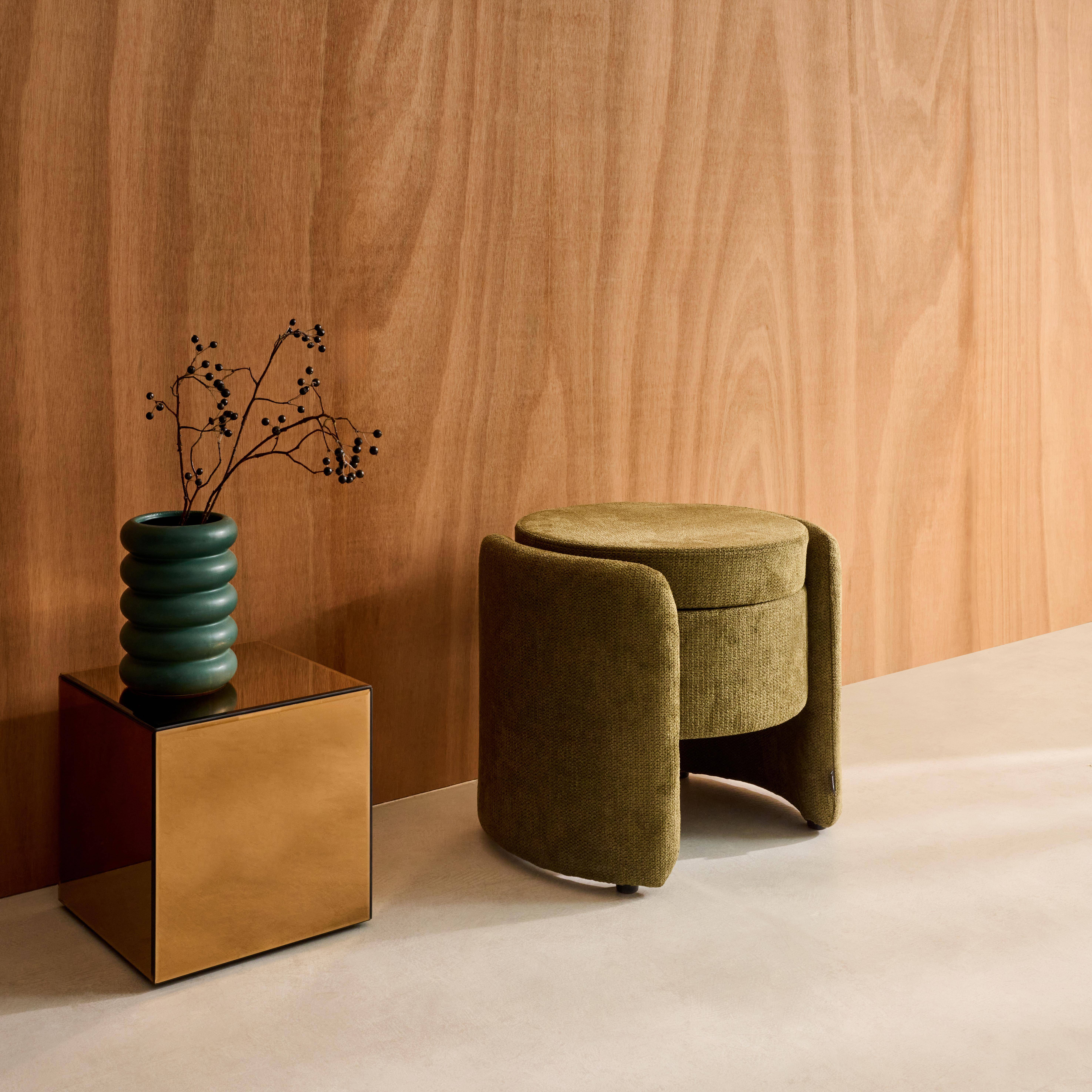 Sgabello contenitore contemporaneo in tessuto, Kalo, Verde kaki, 53x43x45 cm Photo2