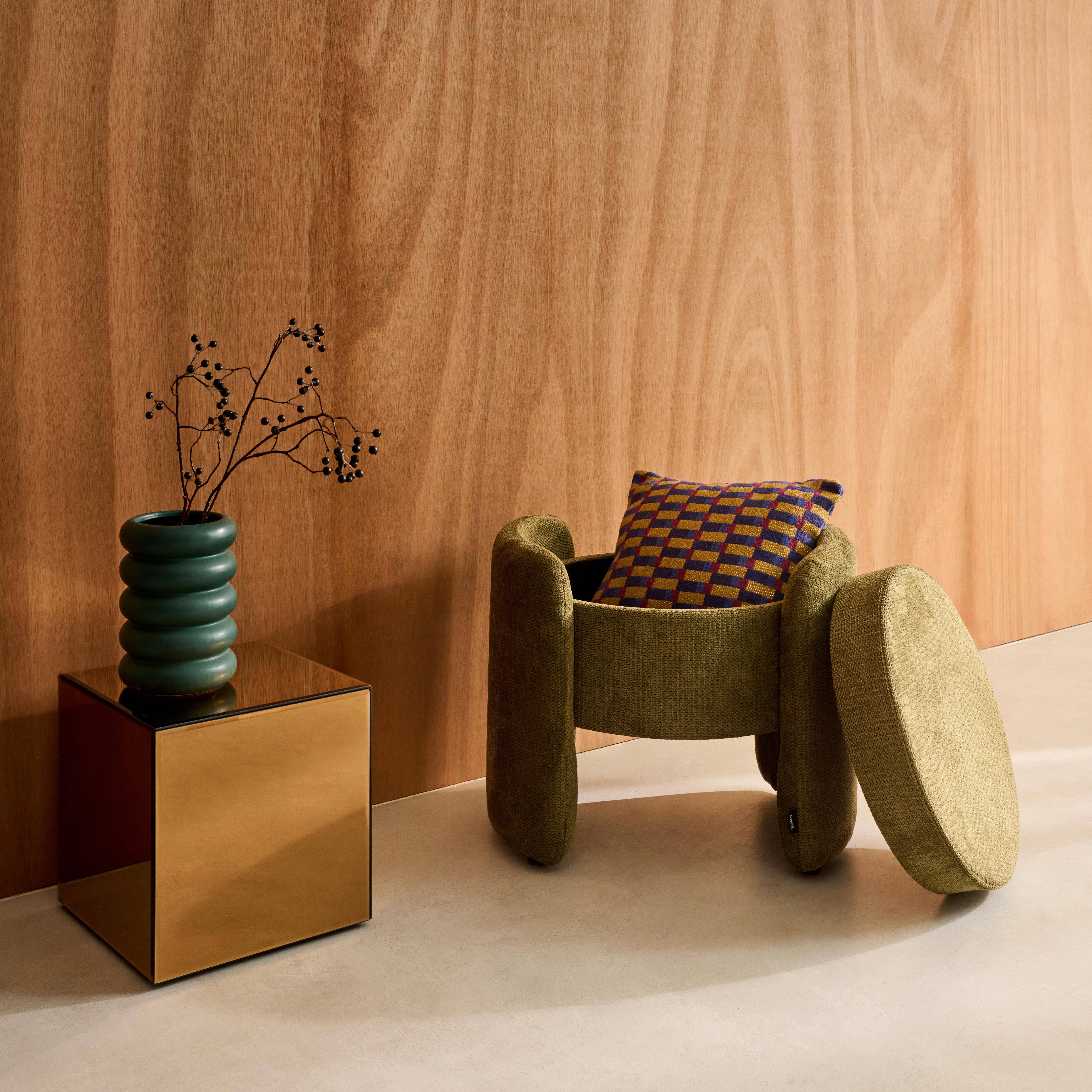 Sgabello contenitore contemporaneo in tessuto, Kalo, Verde kaki, 53x43x45 cm,sweeek,Photo4