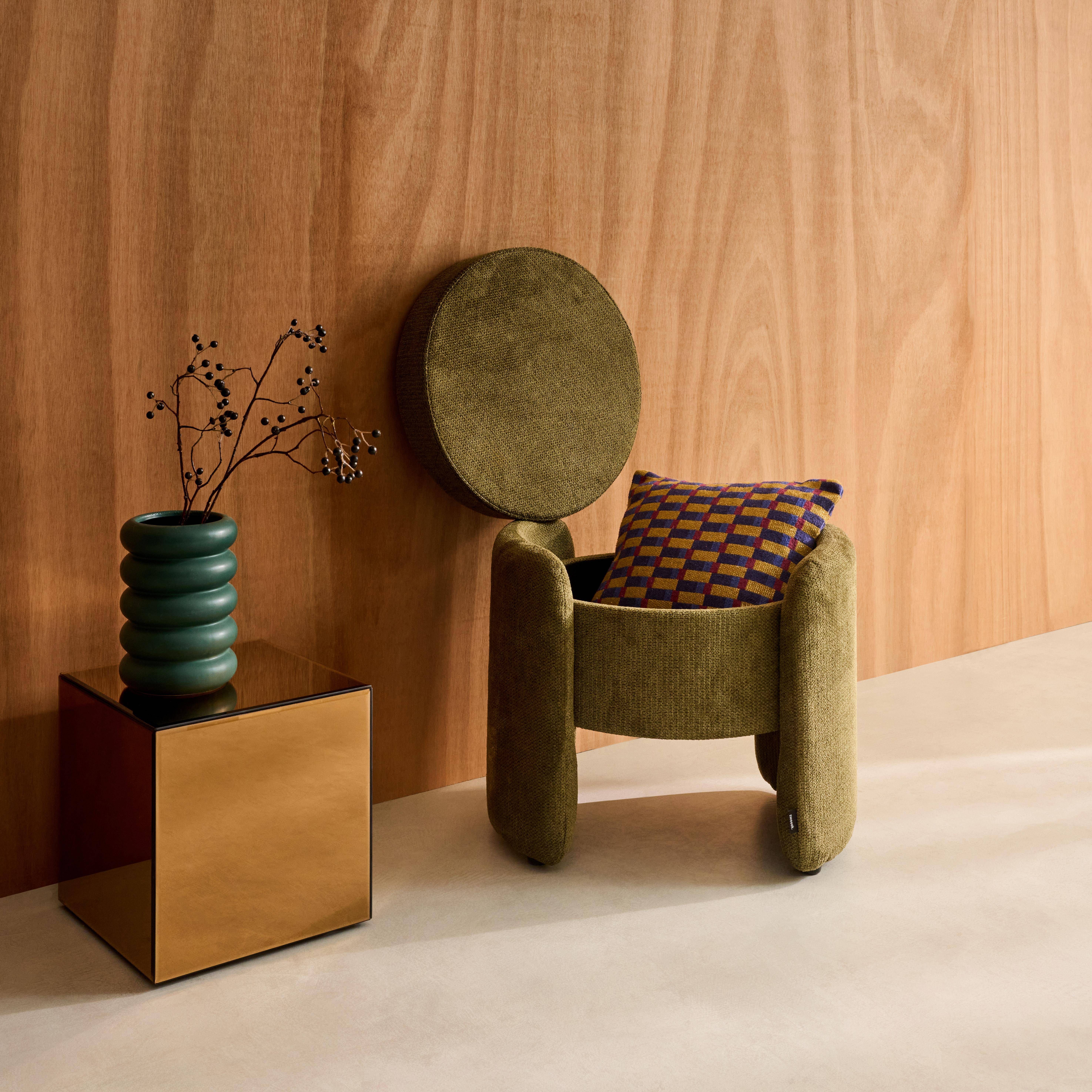 Sgabello contenitore contemporaneo in tessuto, Kalo, Verde kaki, 53x43x45 cm Photo3