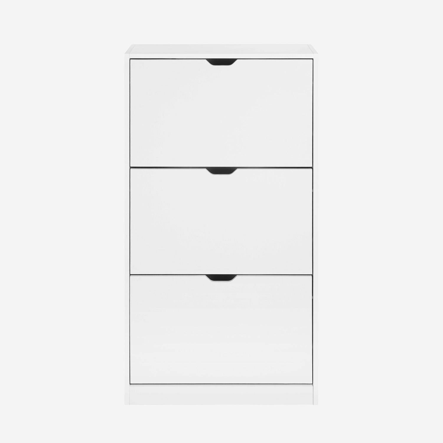 Scarpiera decorativa in legno con 3 cassetti, Shooz, Bianco, 60x23.5x119.5 cm Photo1