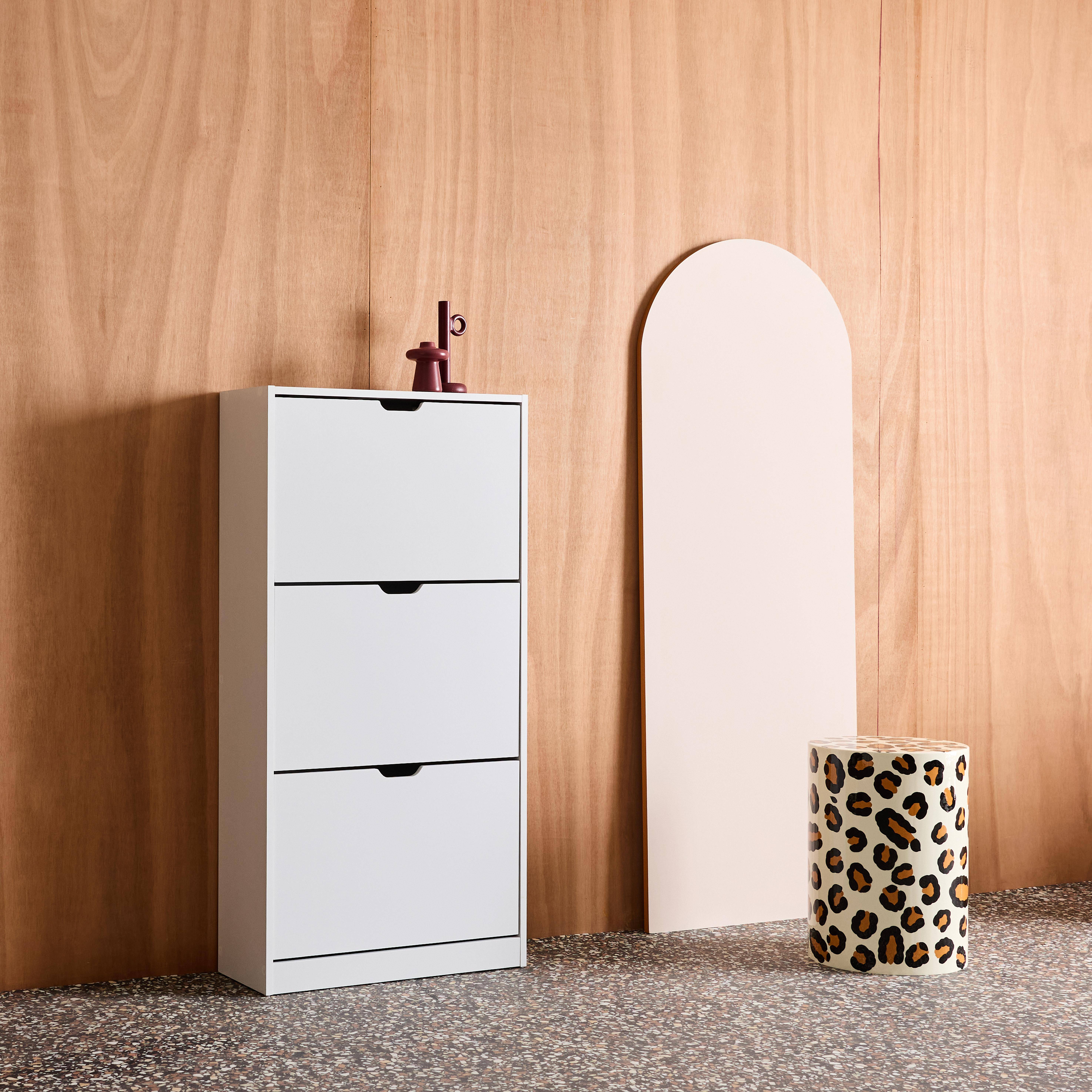 Sapateira decorativa em madeira com 3 gavetas Branco - 60x23.5x119.5 cm,sweeek,Photo4