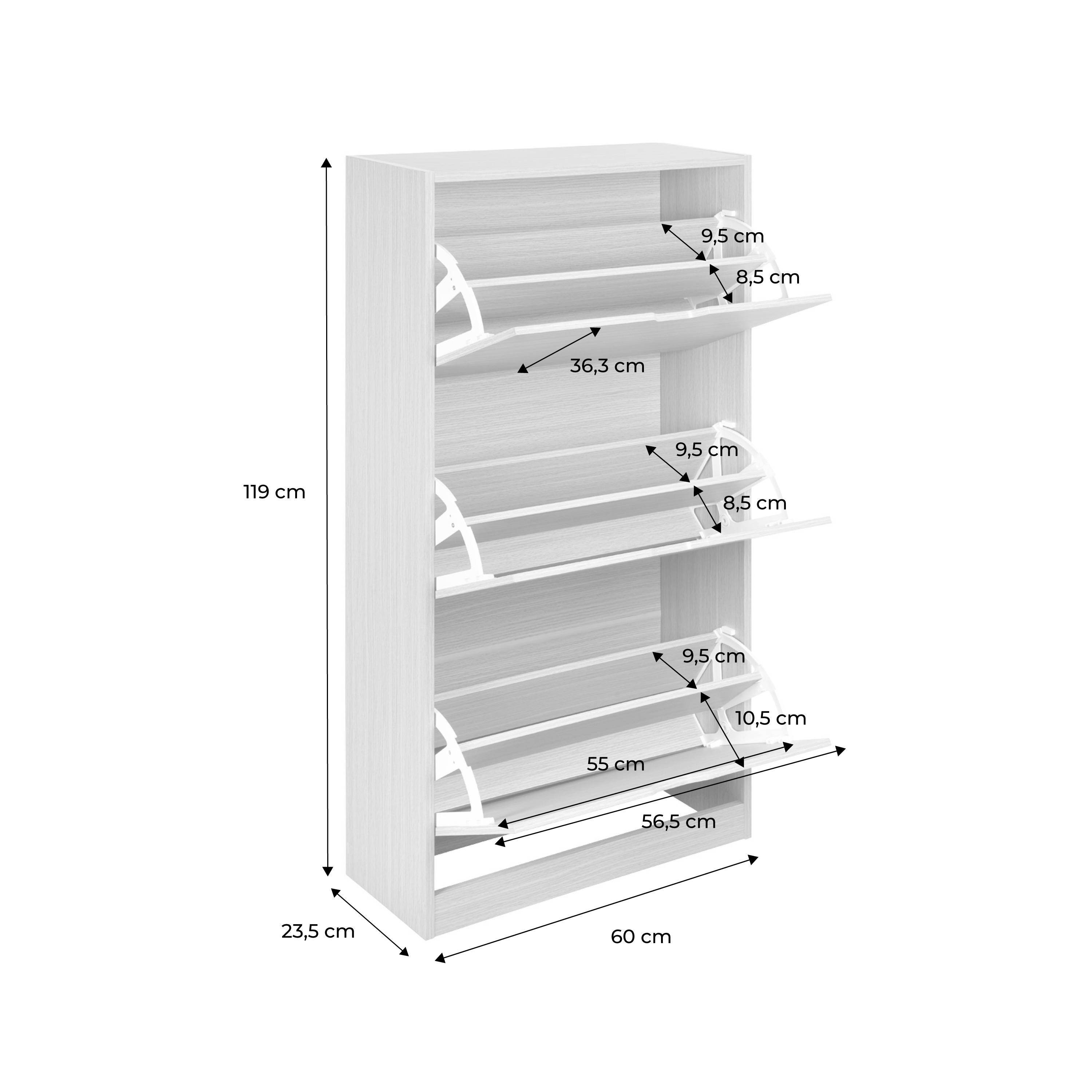 Scarpiera decorativa in legno con 3 cassetti, Shooz, Bianco, 60x23.5x119.5 cm Photo4