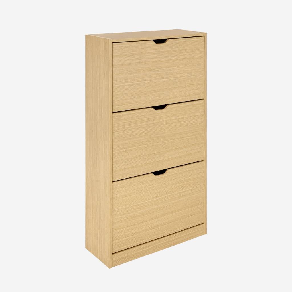 Mueble zapatero decorativo de madera con 3 cajones, Roble