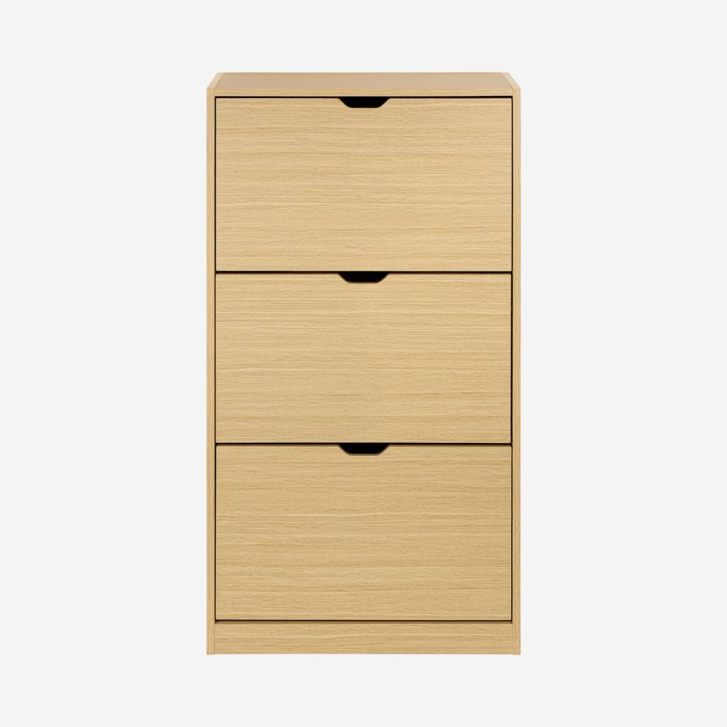 Scarpiera decorativa in legno con 3 cassetti, Quercia