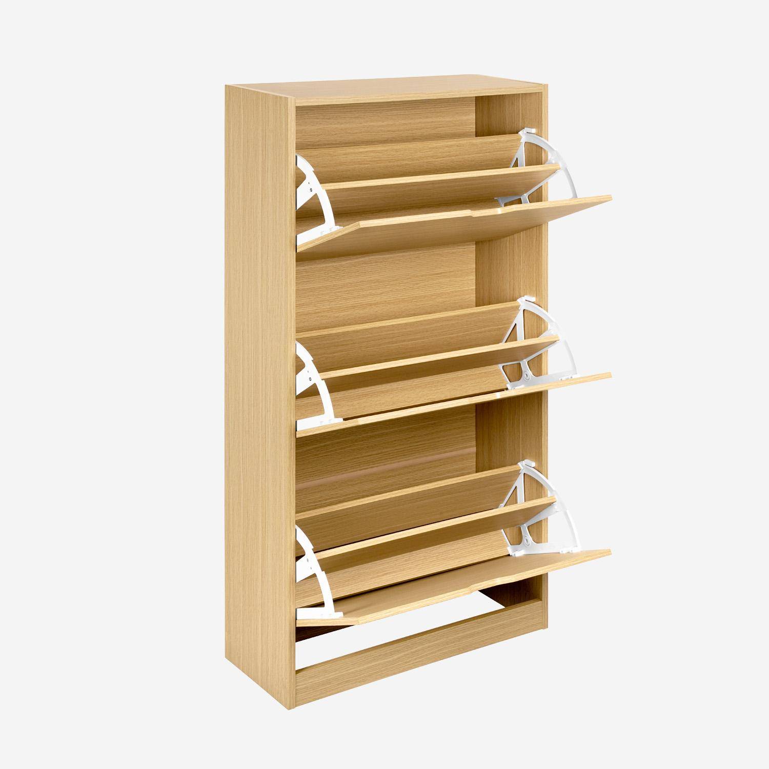 Sapateira decorativa em madeira com 3 gavetas, Shooz, Carvalho, 60x23.5x119.5 cm Photo3