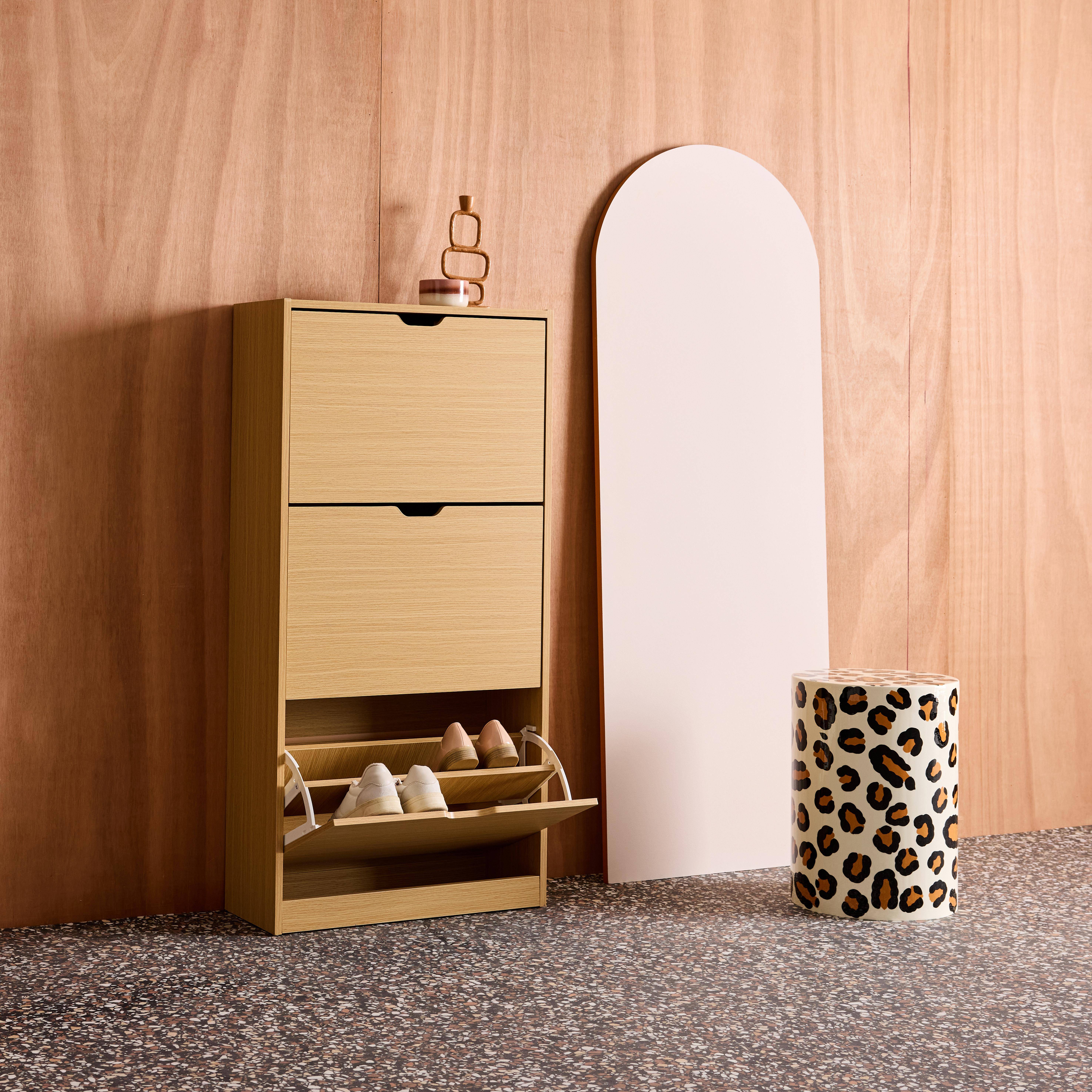 Sapateira decorativa em madeira com 3 gavetas Carvalho - 60x23.5x119.5 cm Photo5