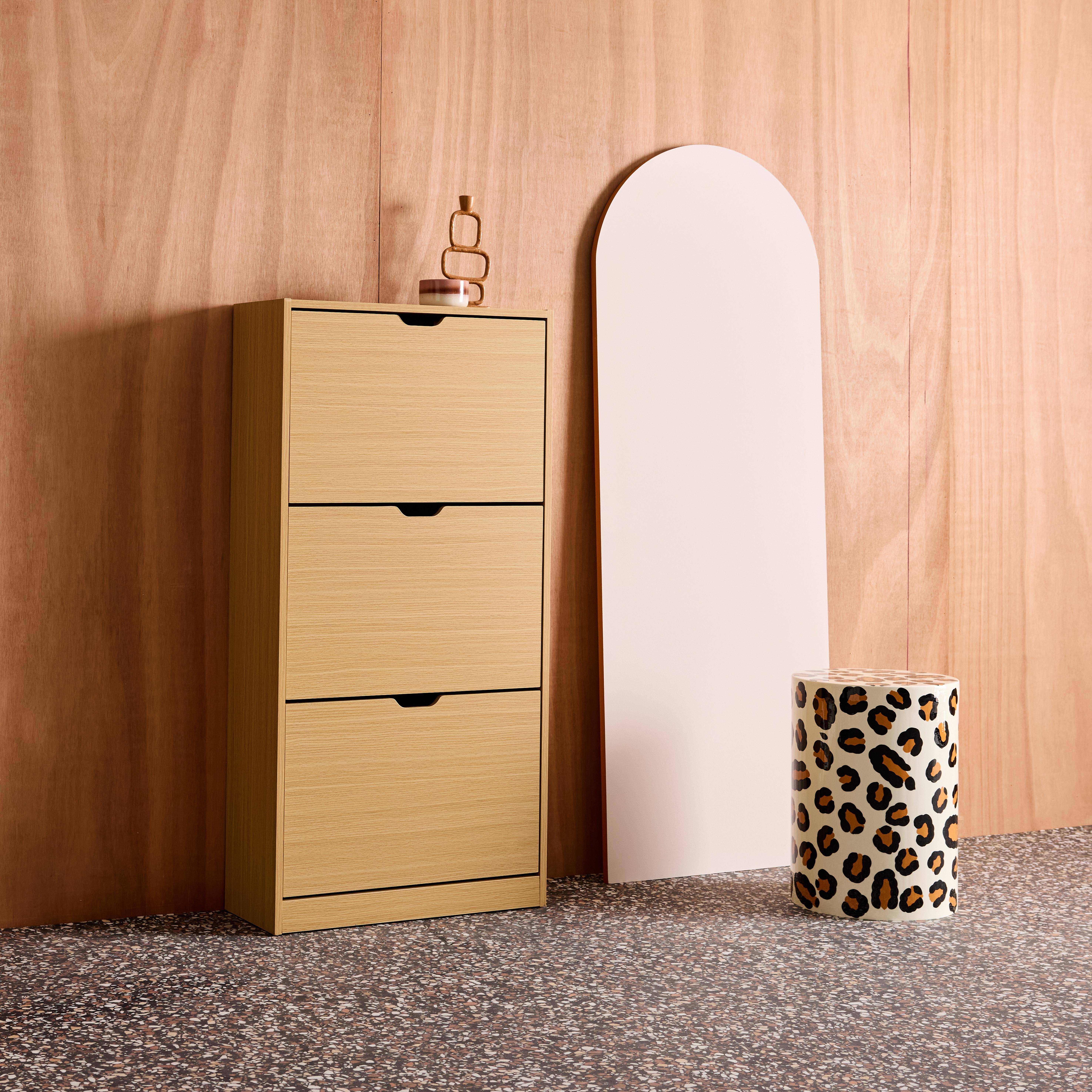 Sapateira decorativa em madeira com 3 gavetas Carvalho - 60x23.5x119.5 cm,sweeek,Photo4