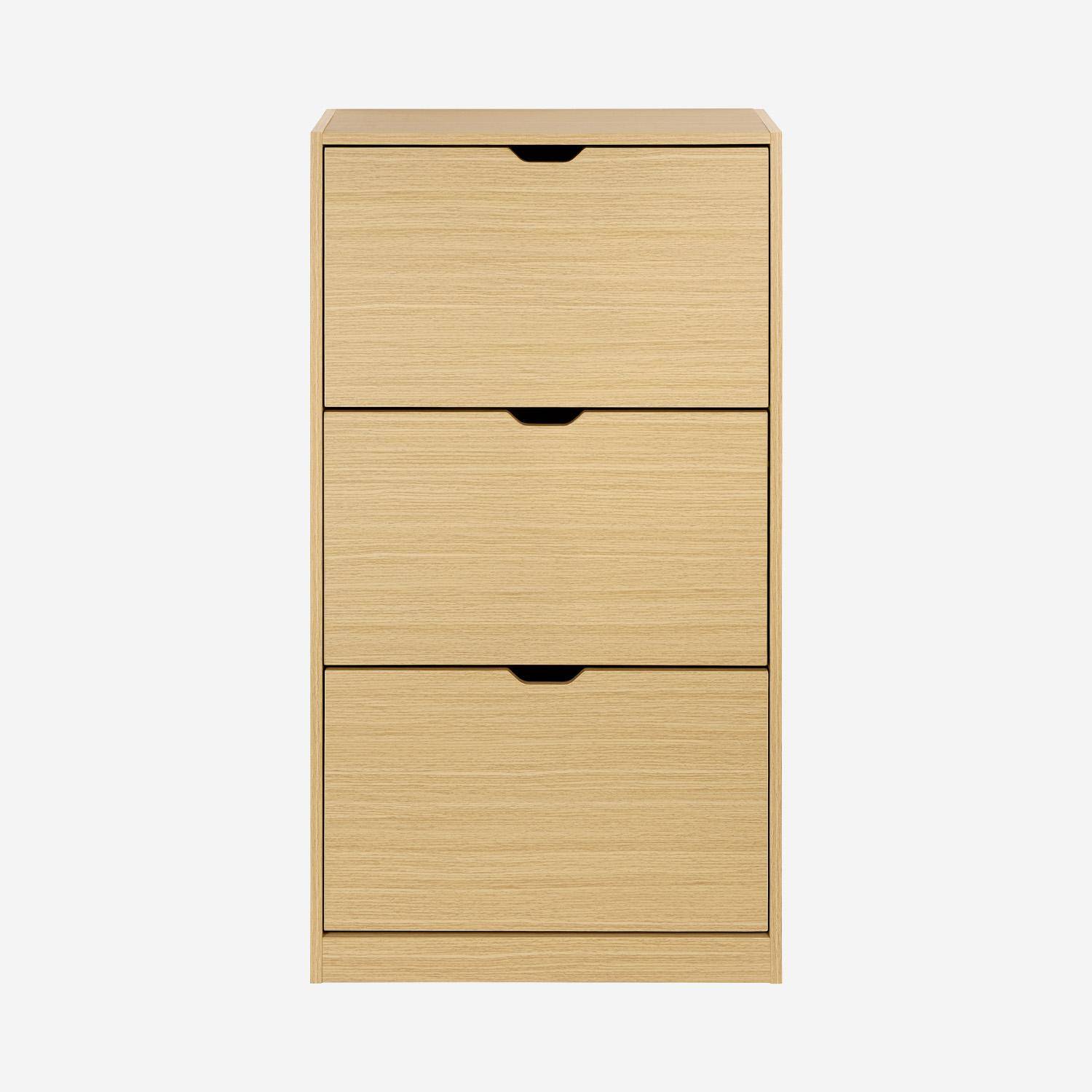 Sapateira decorativa em madeira com 3 gavetas, Shooz, Carvalho, 60x23.5x119.5 cm,sweeek,Photo2