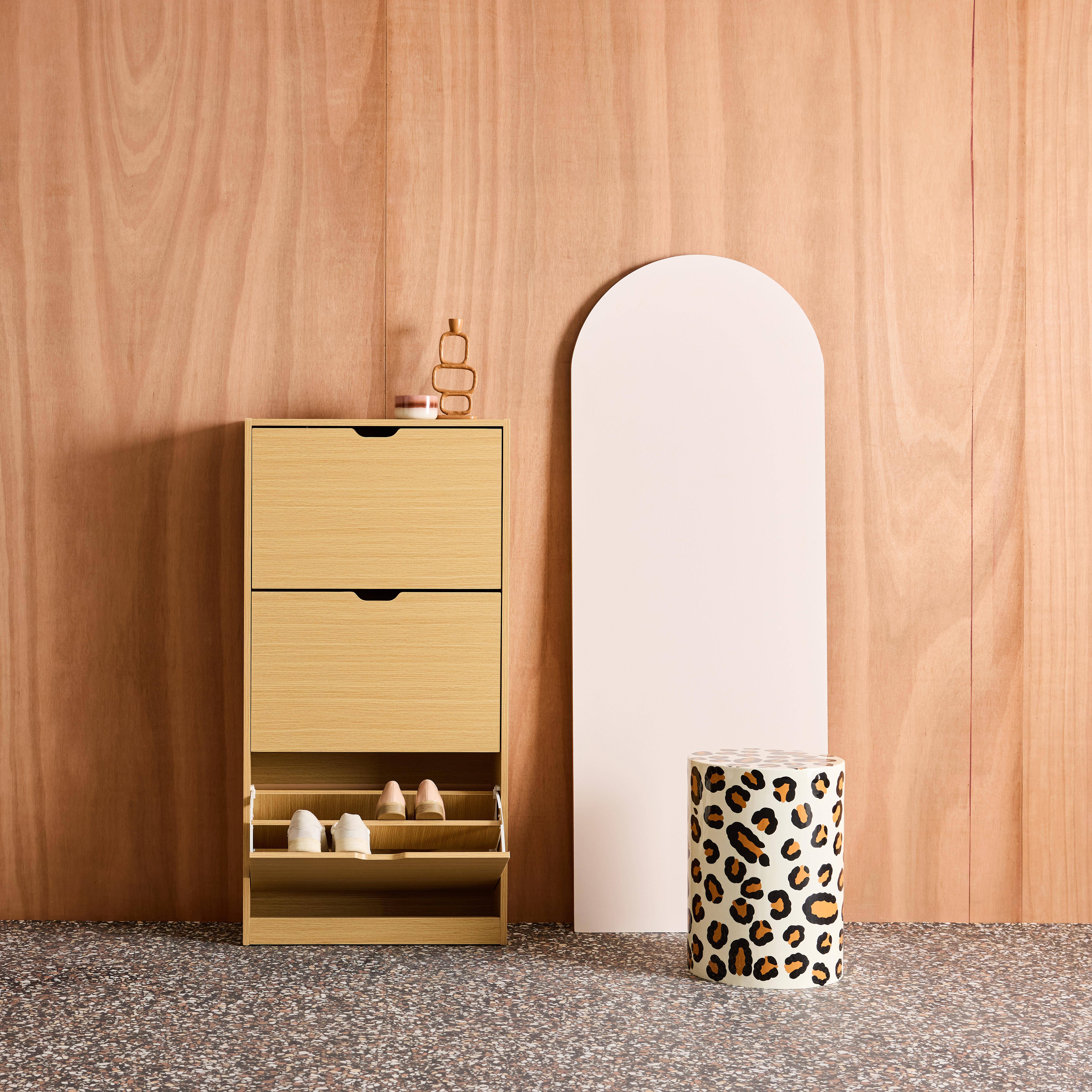 Sapateira decorativa em madeira com 3 gavetas Carvalho - 60x23.5x119.5 cm Photo2