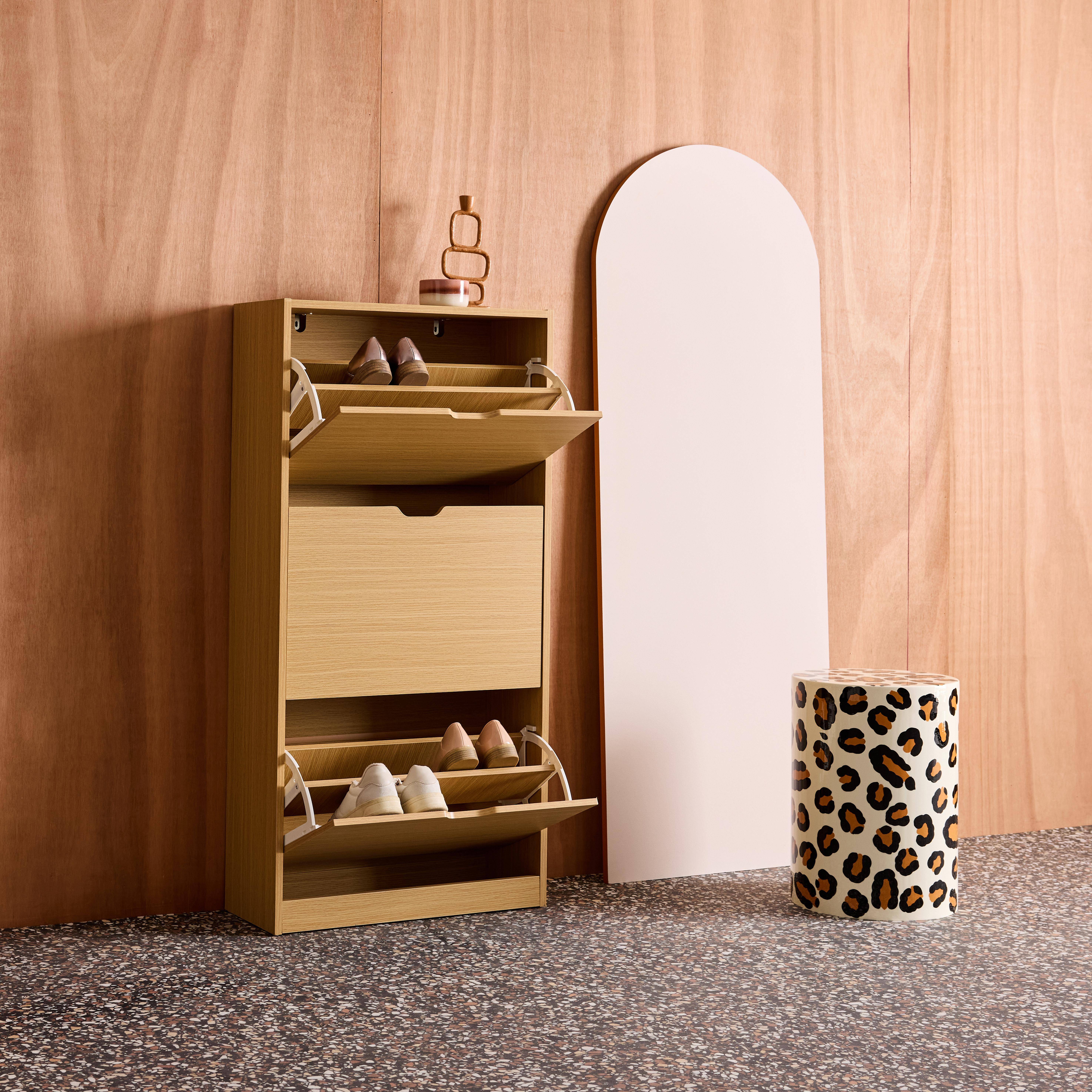 Sapateira decorativa em madeira com 3 gavetas Carvalho - 60x23.5x119.5 cm Photo6