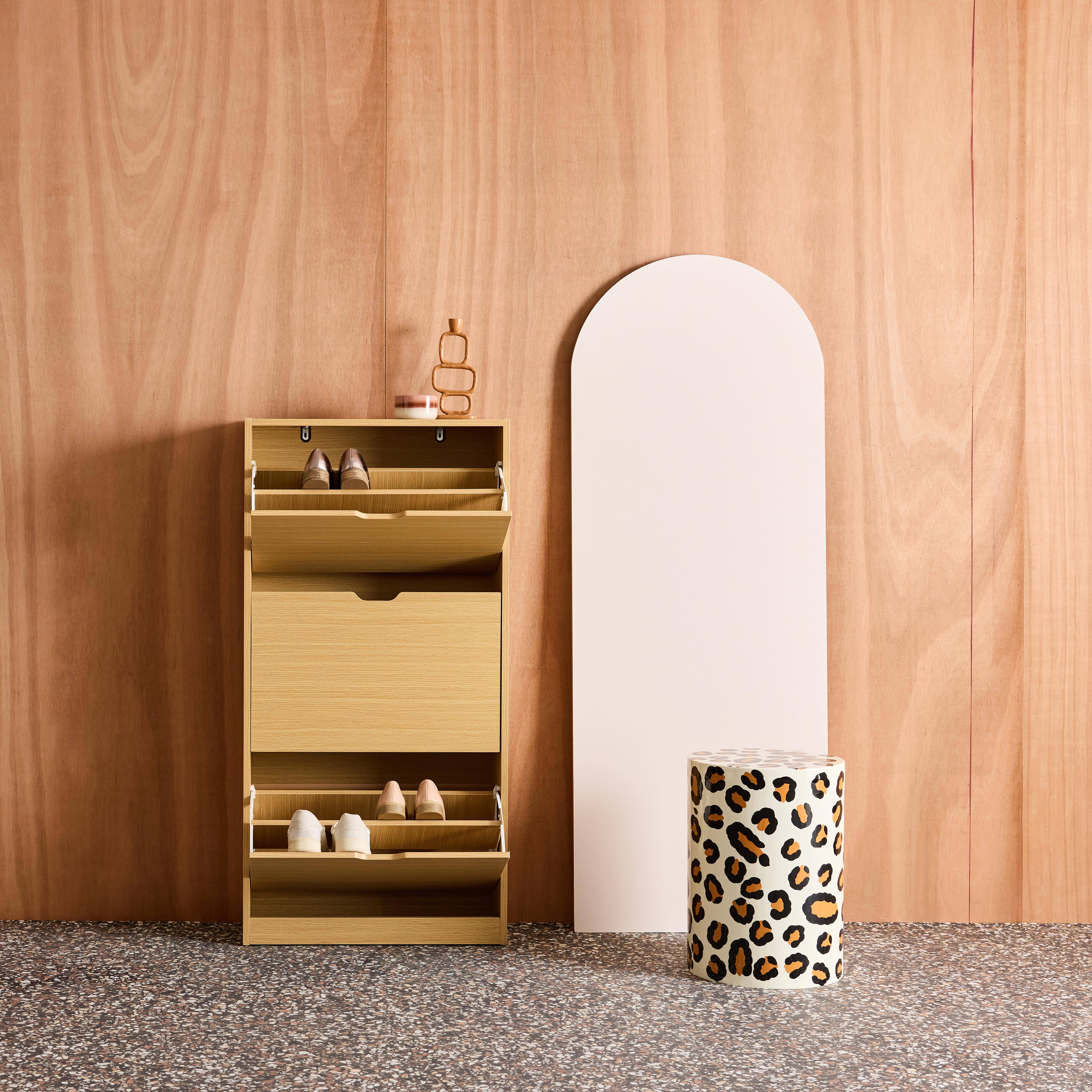 Sapateira decorativa em madeira com 3 gavetas Carvalho - 60x23.5x119.5 cm Photo3