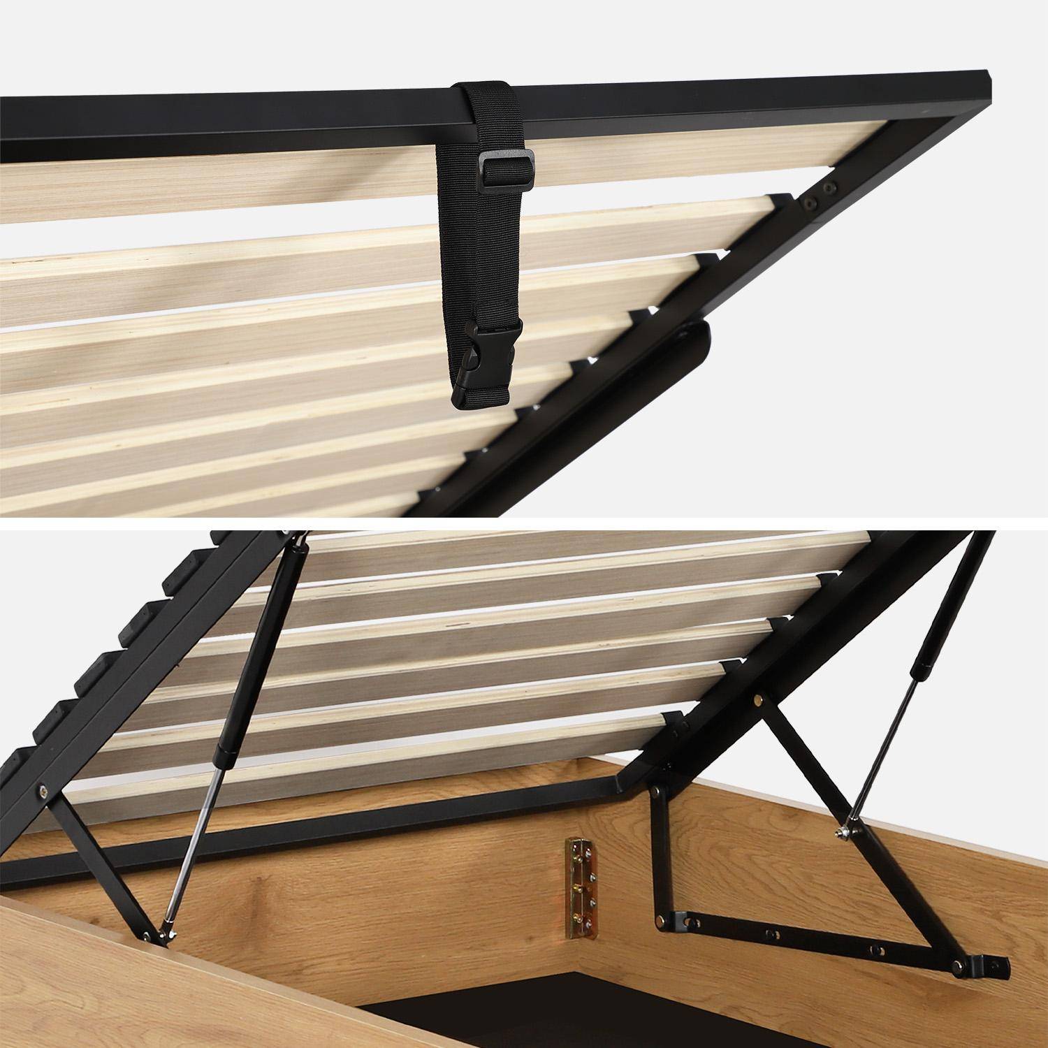 Letto contenitore con rete a doghe 90x190cm decorazione legno Quercia - 195x95x30 cm,sweeek,Photo3