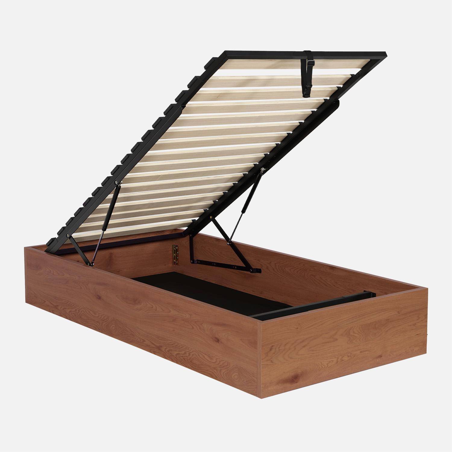 Letto contenitore con rete a doghe 90x190cm decorazione legno Noce - 195x95x30 cm,sweeek,Photo1