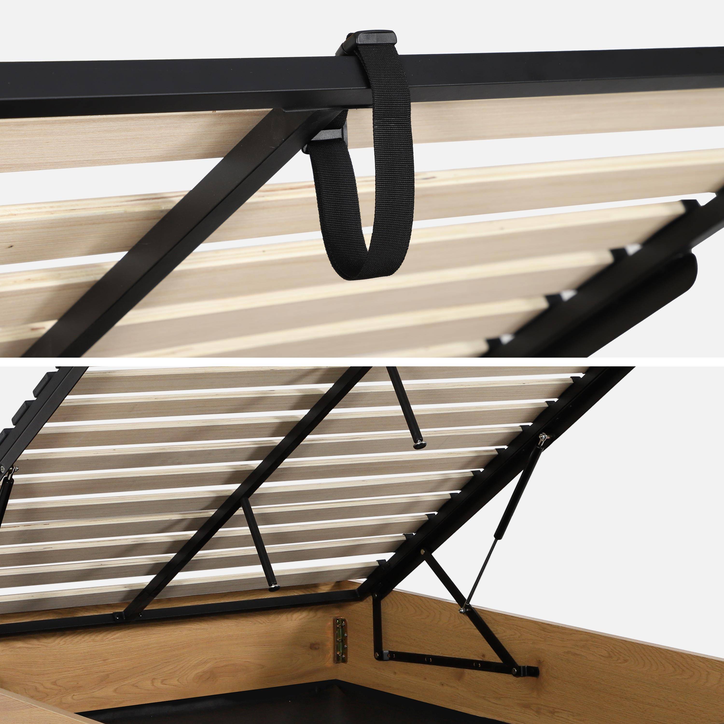 Letto contenitore con rete a doghe 140x190cm decorazione legno Quercia - 195x145x30 cm Photo3