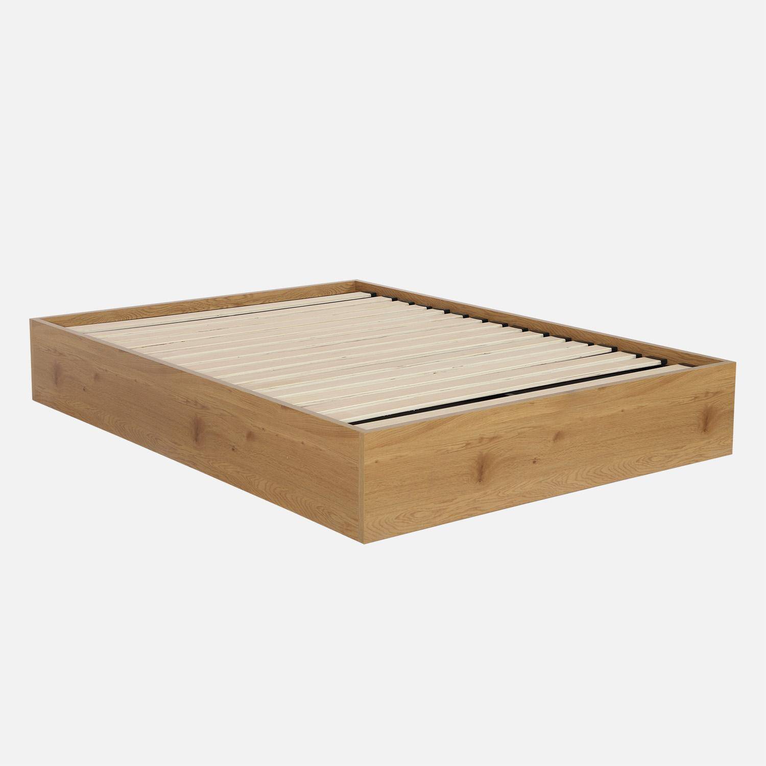 Letto contenitore con rete a doghe 140x190cm decorazione legno Quercia - 195x145x30 cm,sweeek,Photo2