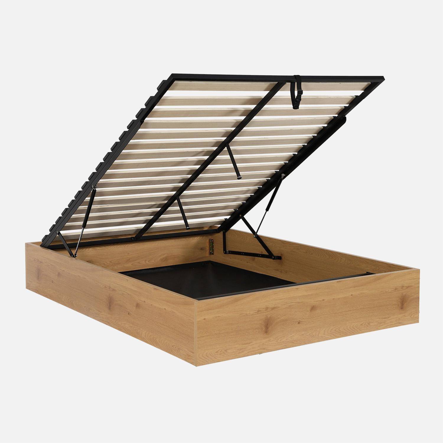 Letto contenitore con rete a doghe 140x190cm decorazione legno Quercia - 195x145x30 cm,sweeek,Photo1