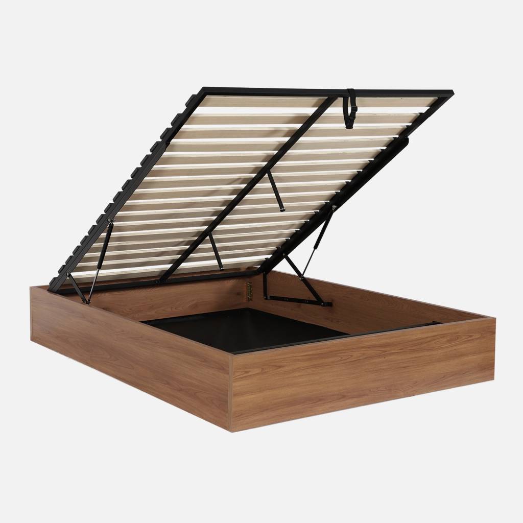 Letto contenitore con rete a doghe 140x190cm decorazione legno, Noce