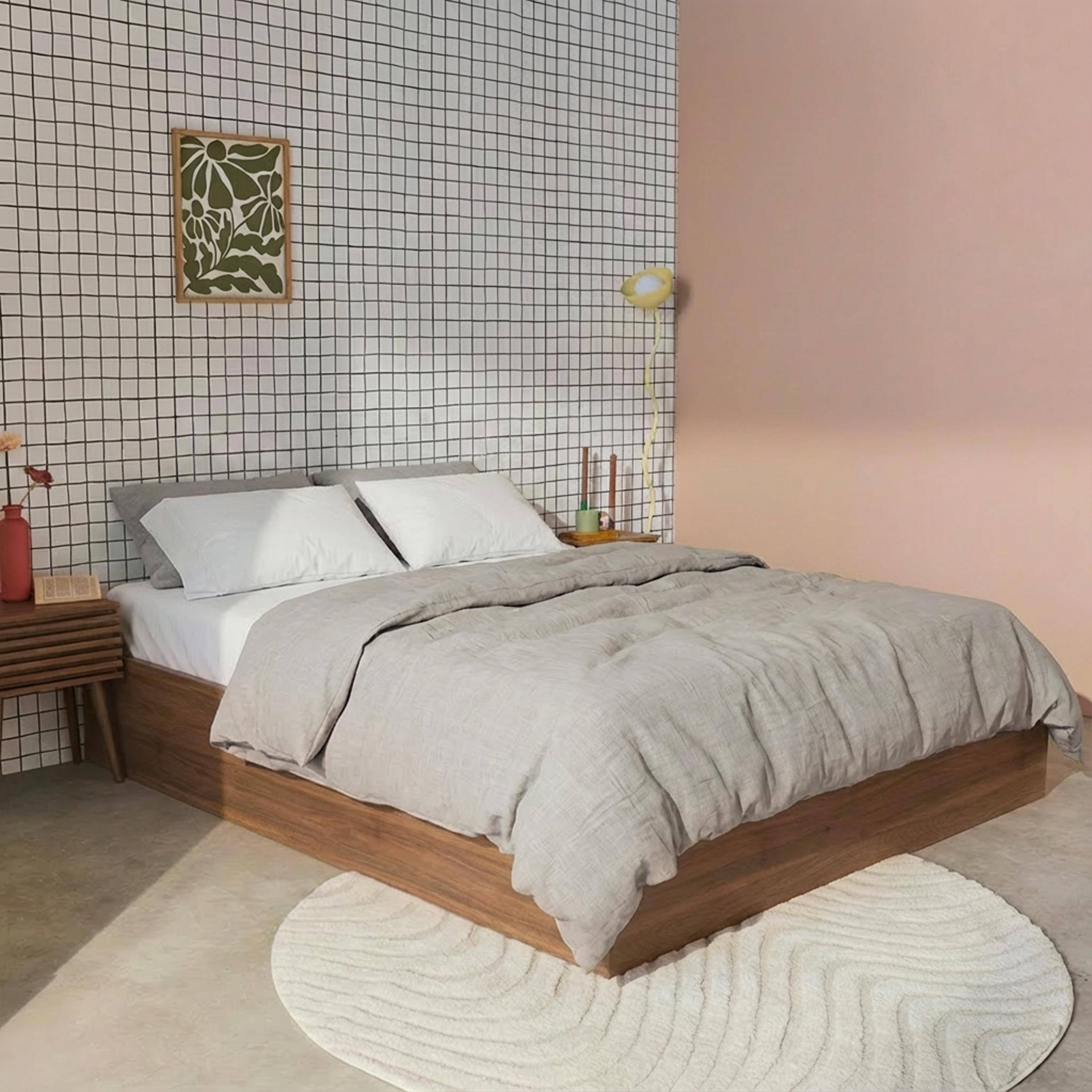 Cama baú com estrado de ripas 140x190cm decoração em madeira Madeira de nogueira - 197x147x30.5 cm,sweeek,Photo1