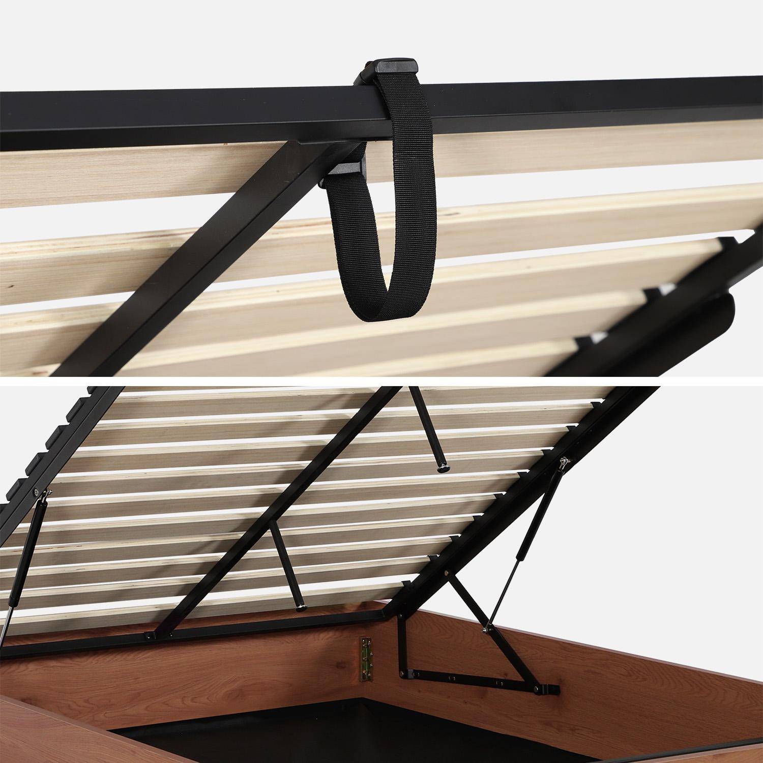 Letto contenitore con rete a doghe 140x190cm decorazione legno Noce - 195x145x30 cm Photo3