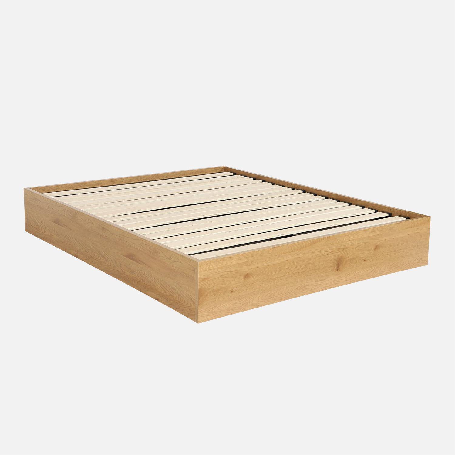 Letto contenitore con rete a doghe 160x200cm decorazione legno Quercia - 205x165x30 cm,sweeek,Photo2