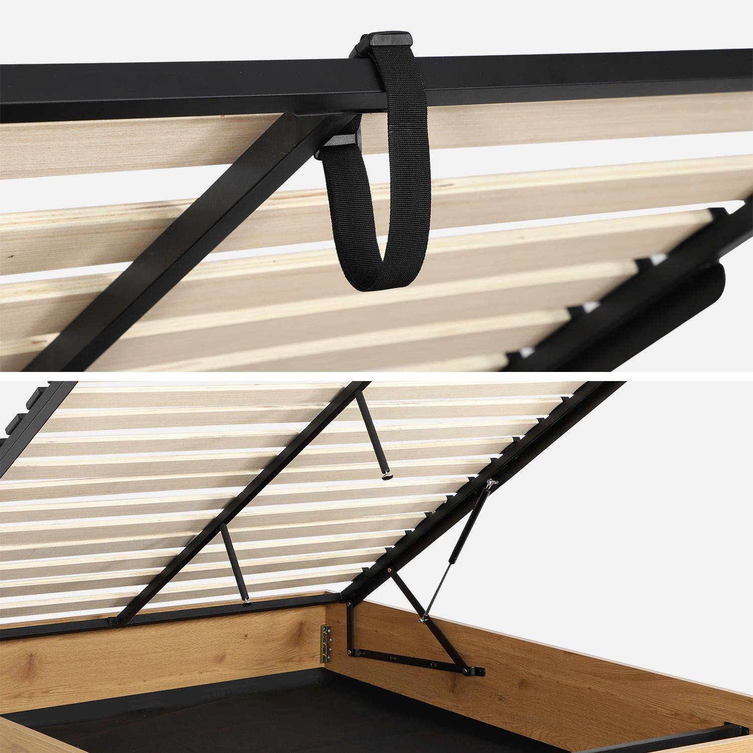 Letto contenitore con rete a doghe 160x200cm decorazione legno Quercia - 205x165x30 cm,sweeek,Photo3