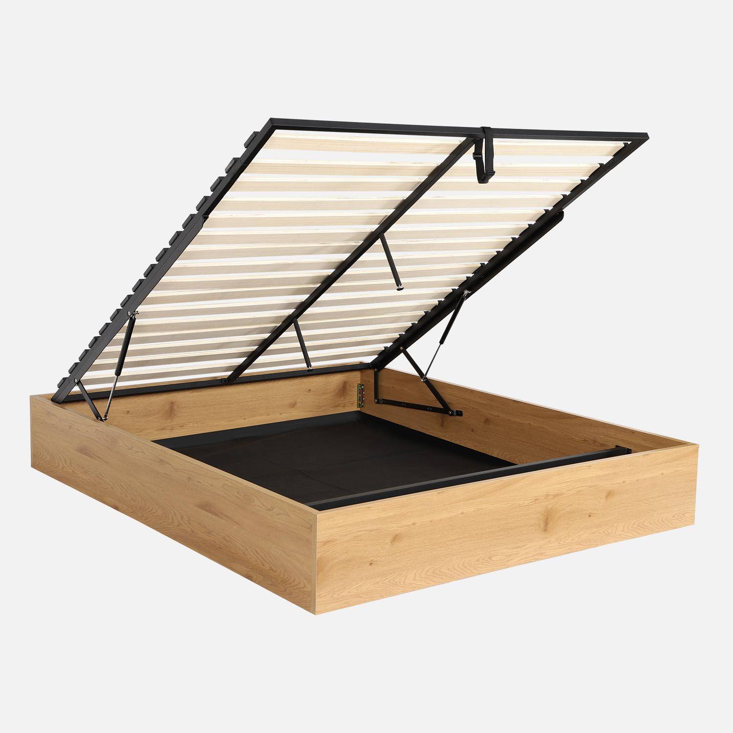 Letto contenitore con rete a doghe 160x200cm decorazione legno Quercia - 205x165x30 cm Photo1