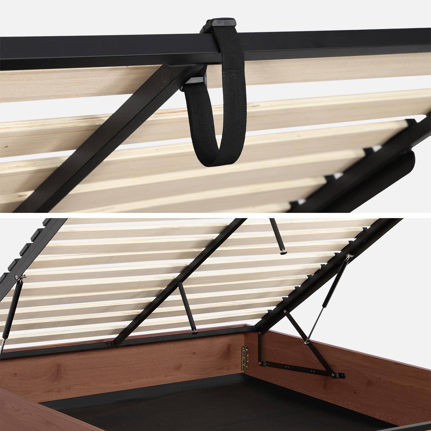 Letto contenitore con rete a doghe 160x200cm decorazione legno Noce - 205x165x30 cm Photo3