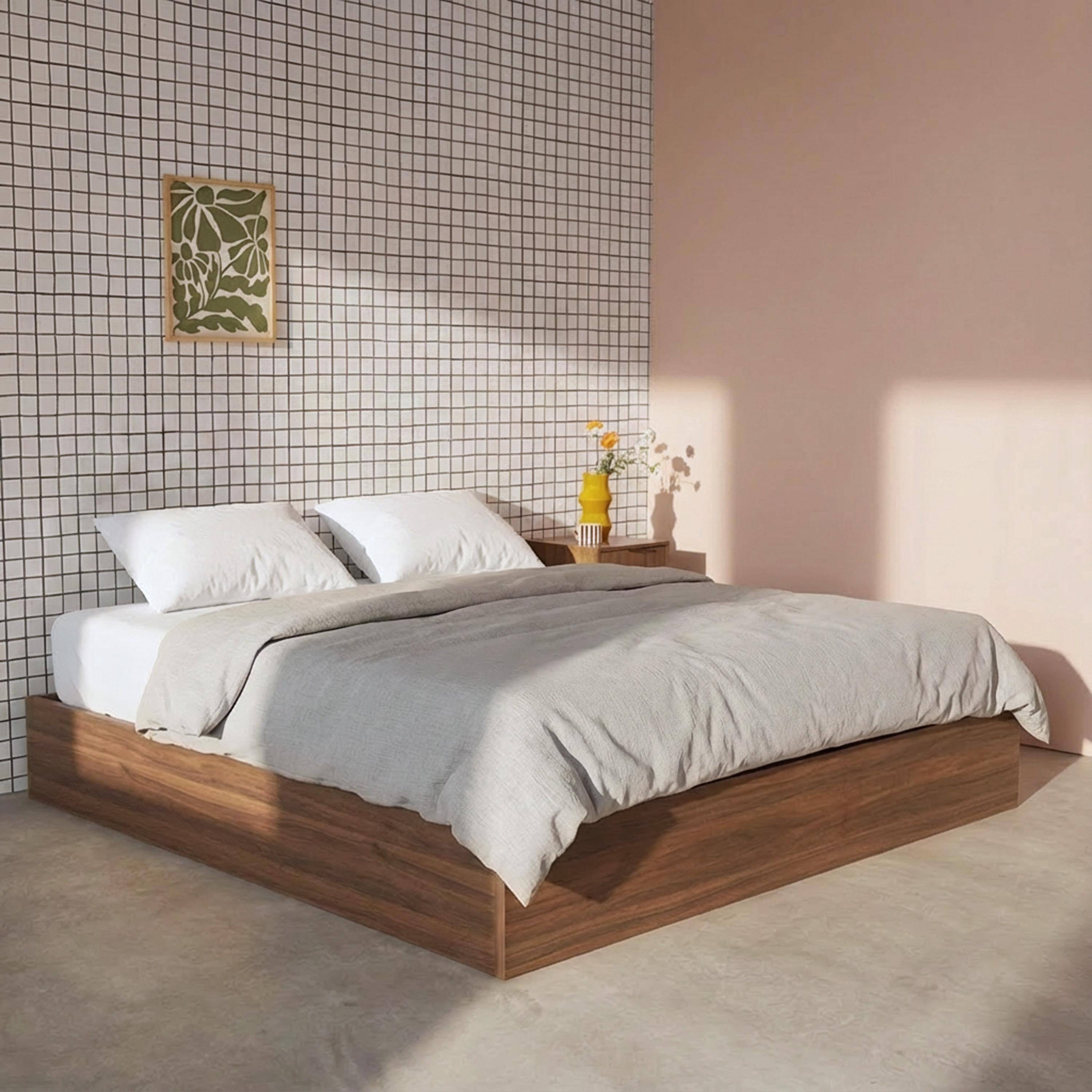 Cama baú com estrado de ripas 160x200cm decoração em madeira Madeira de nogueira - 207x167x30.5 cm,sweeek,Photo1