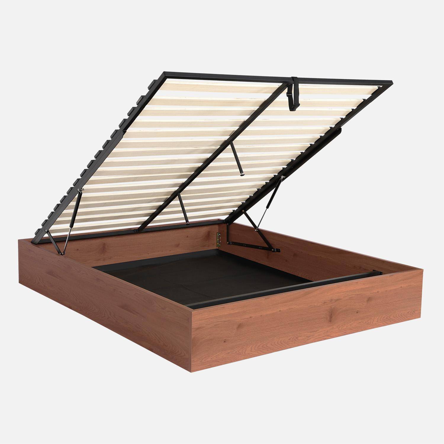 Letto contenitore con rete a doghe 160x200cm decorazione legno Noce - 205x165x30 cm Photo1